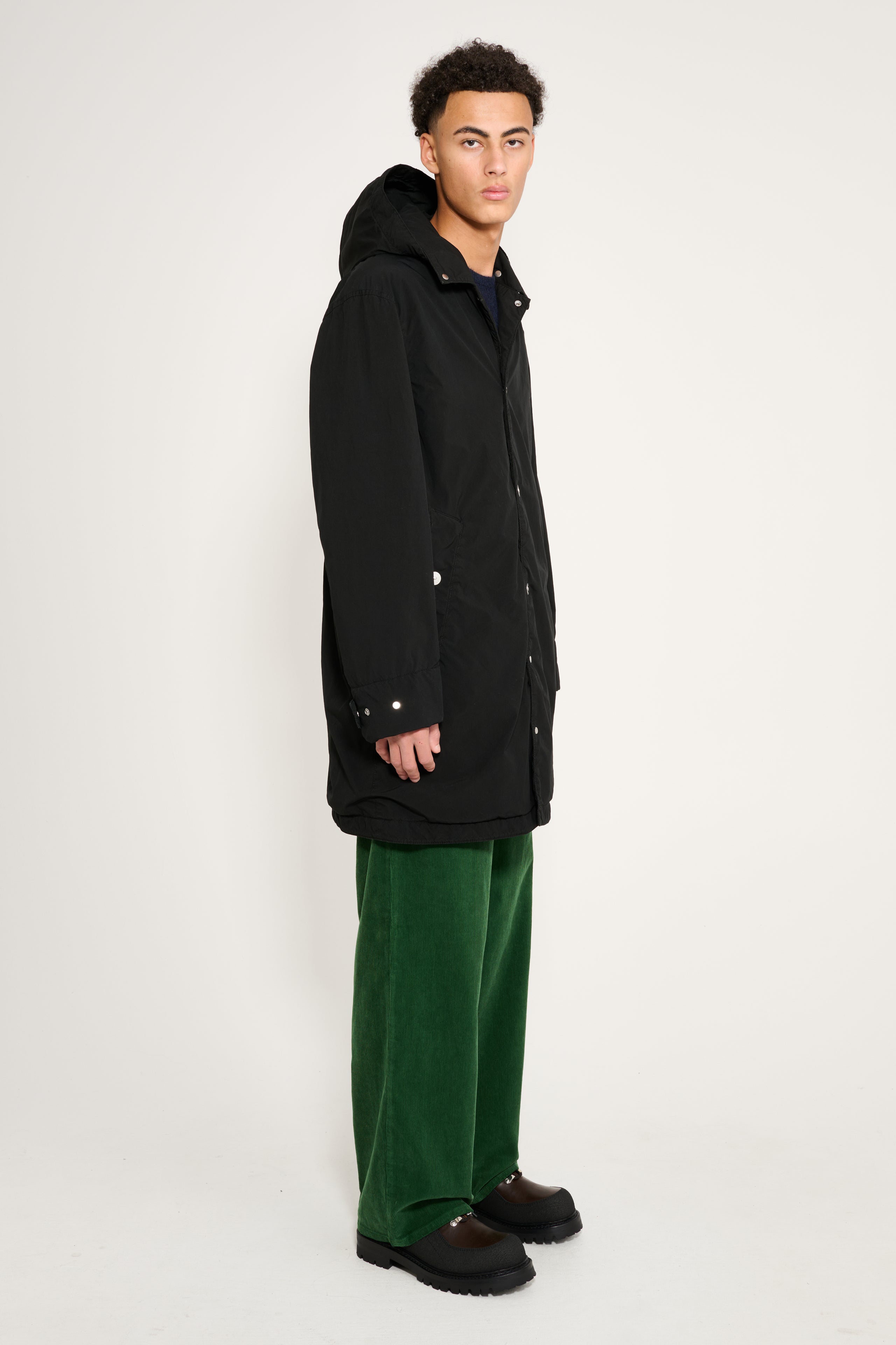 Stone Island Hooded Long Coat Compact Touch Poly-TC Black