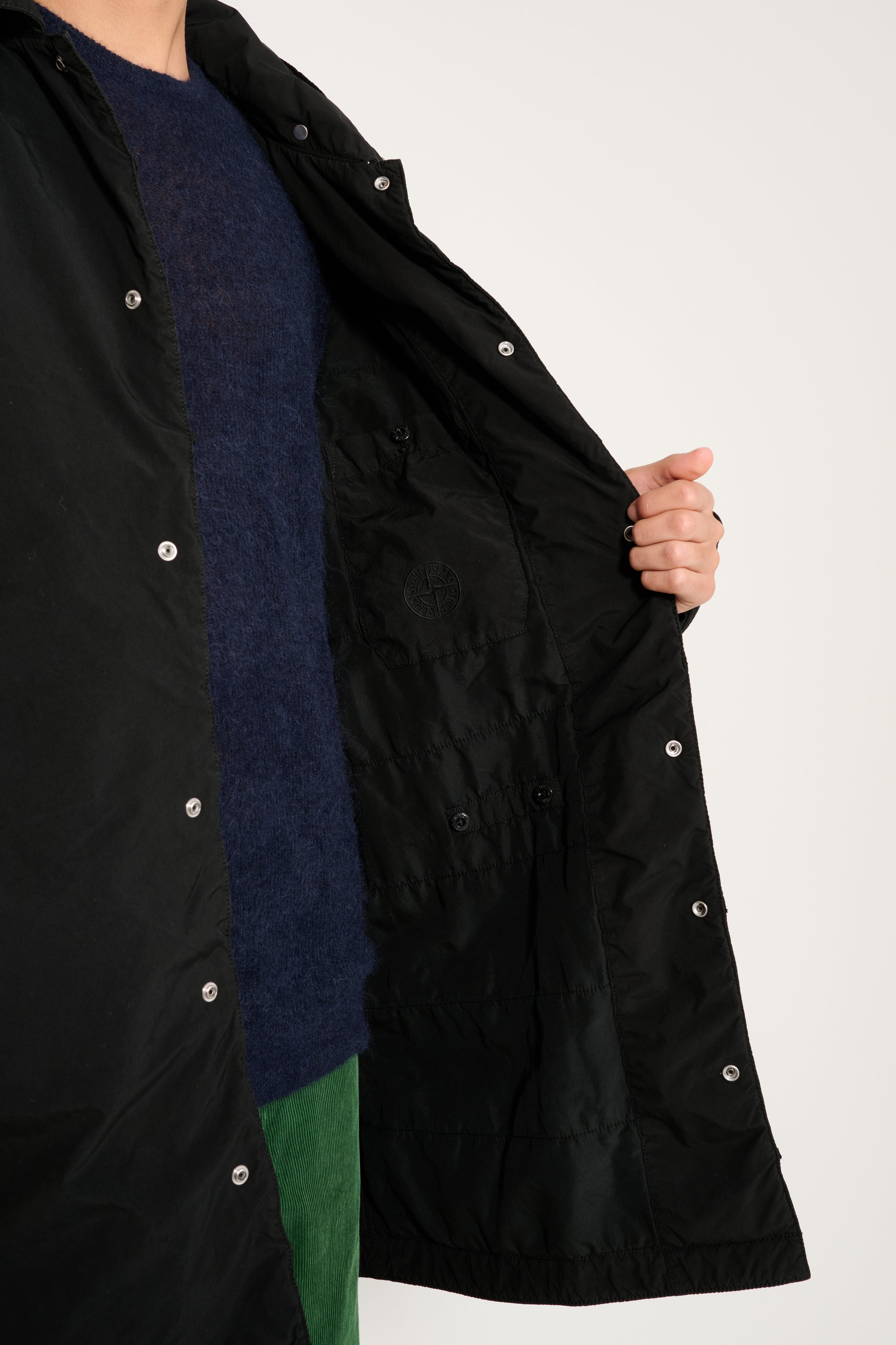 Stone Island Hooded Long Coat Compact Touch Poly-TC Black