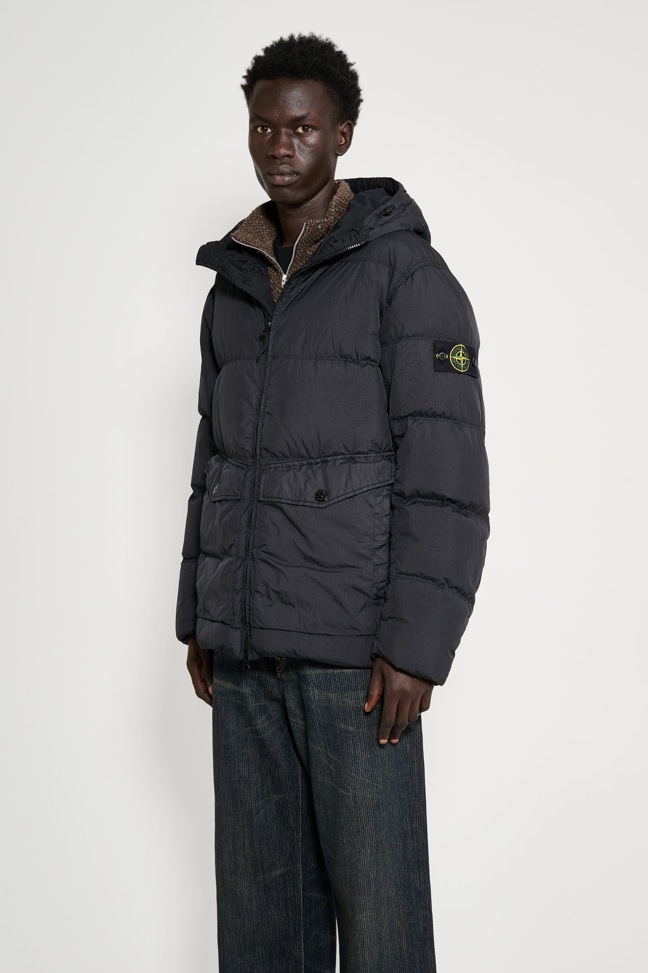Stone Island Short Hooded Down Jacket Black