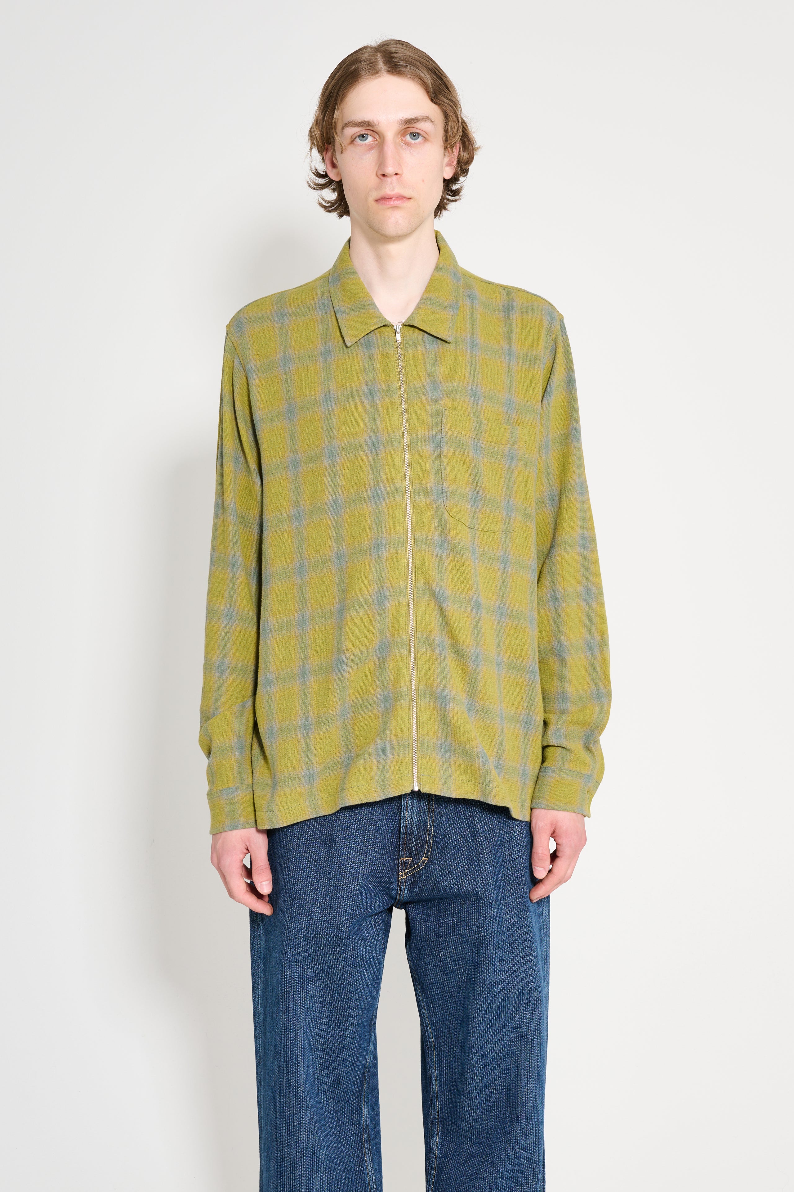 Stüssy Zip Shirt Twisted Yarn Plaid Green