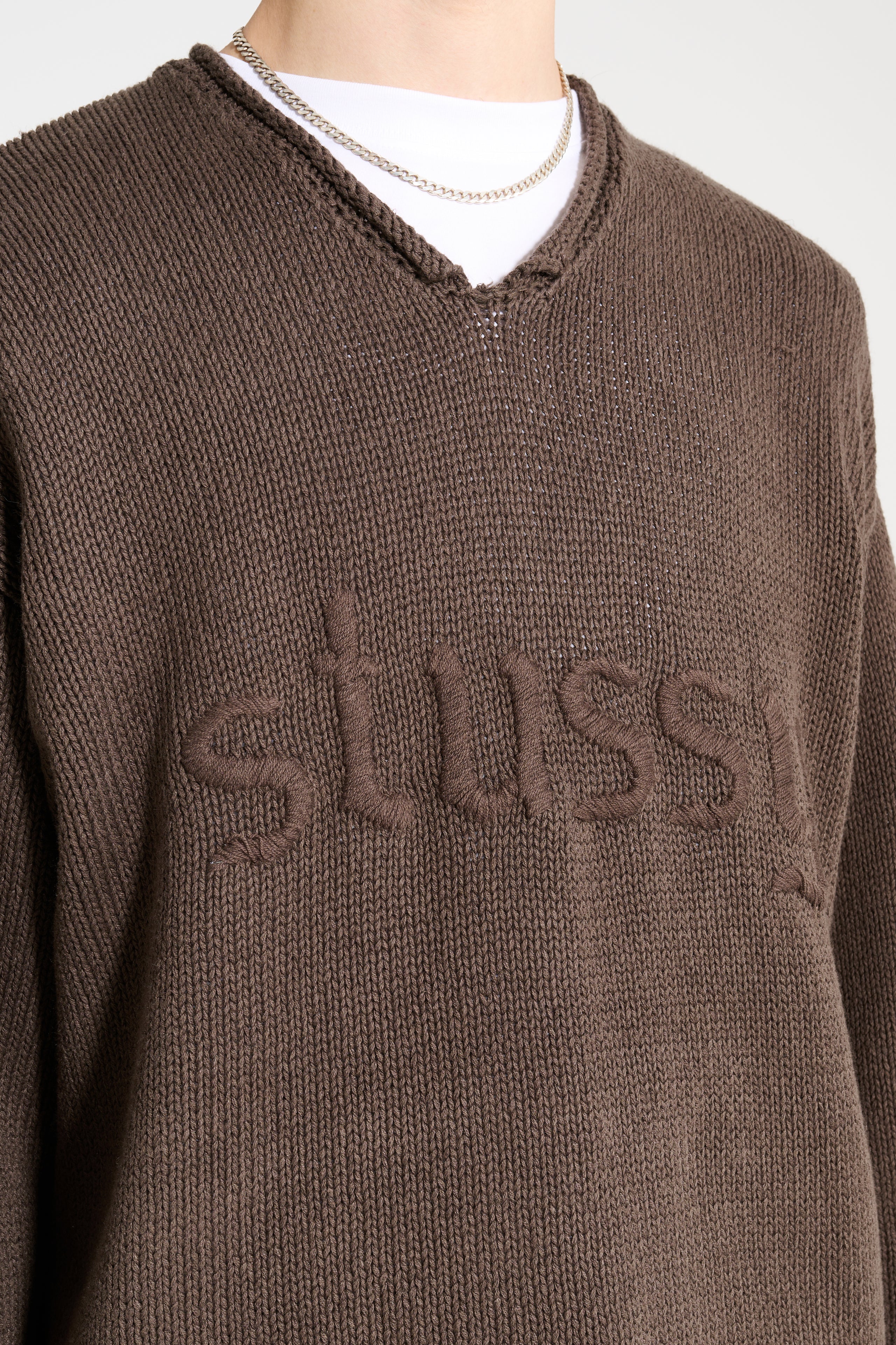 Stüssy Roll V-Neck Logo Sweater Brown