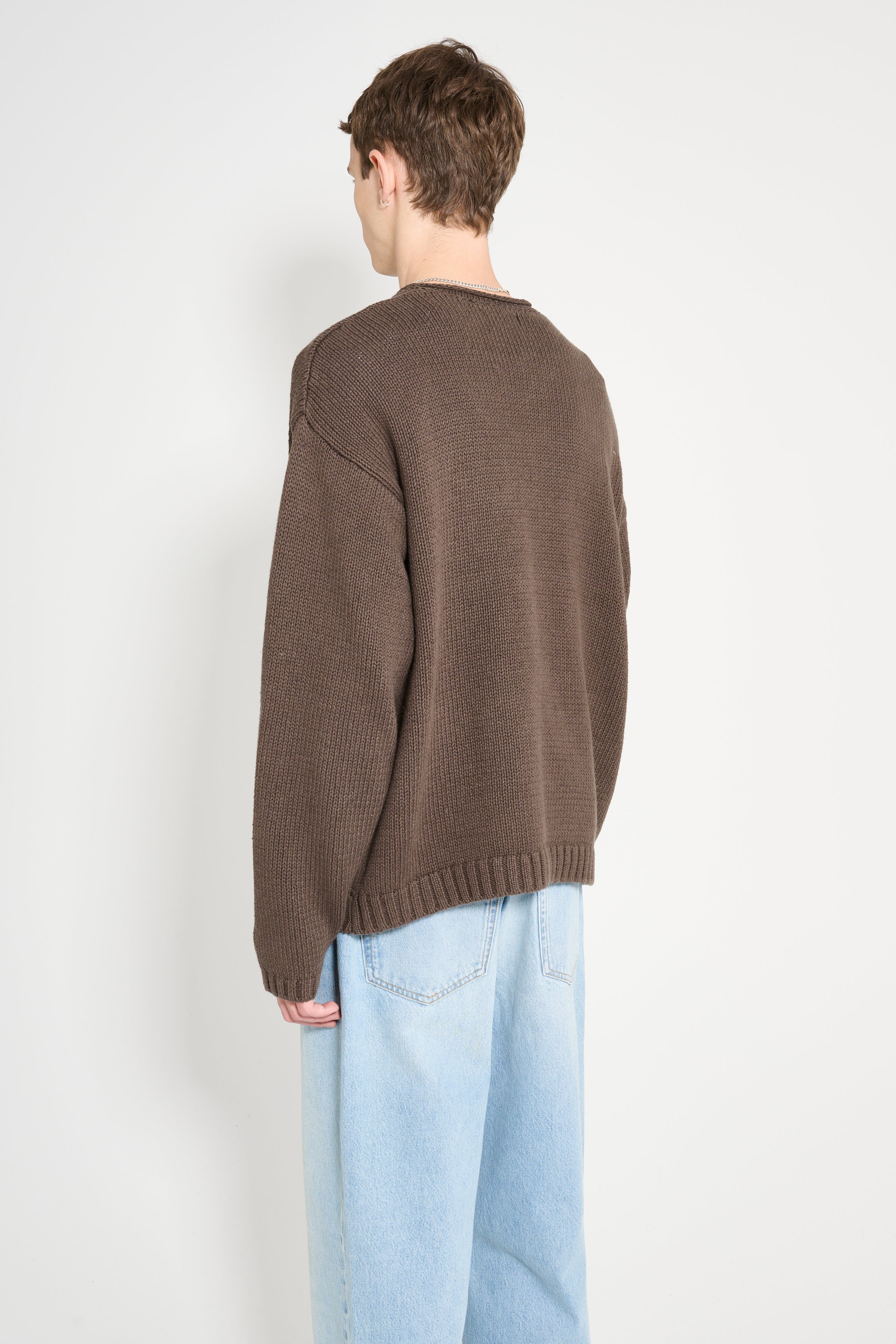 Stüssy Roll V-Neck Logo Sweater Brown