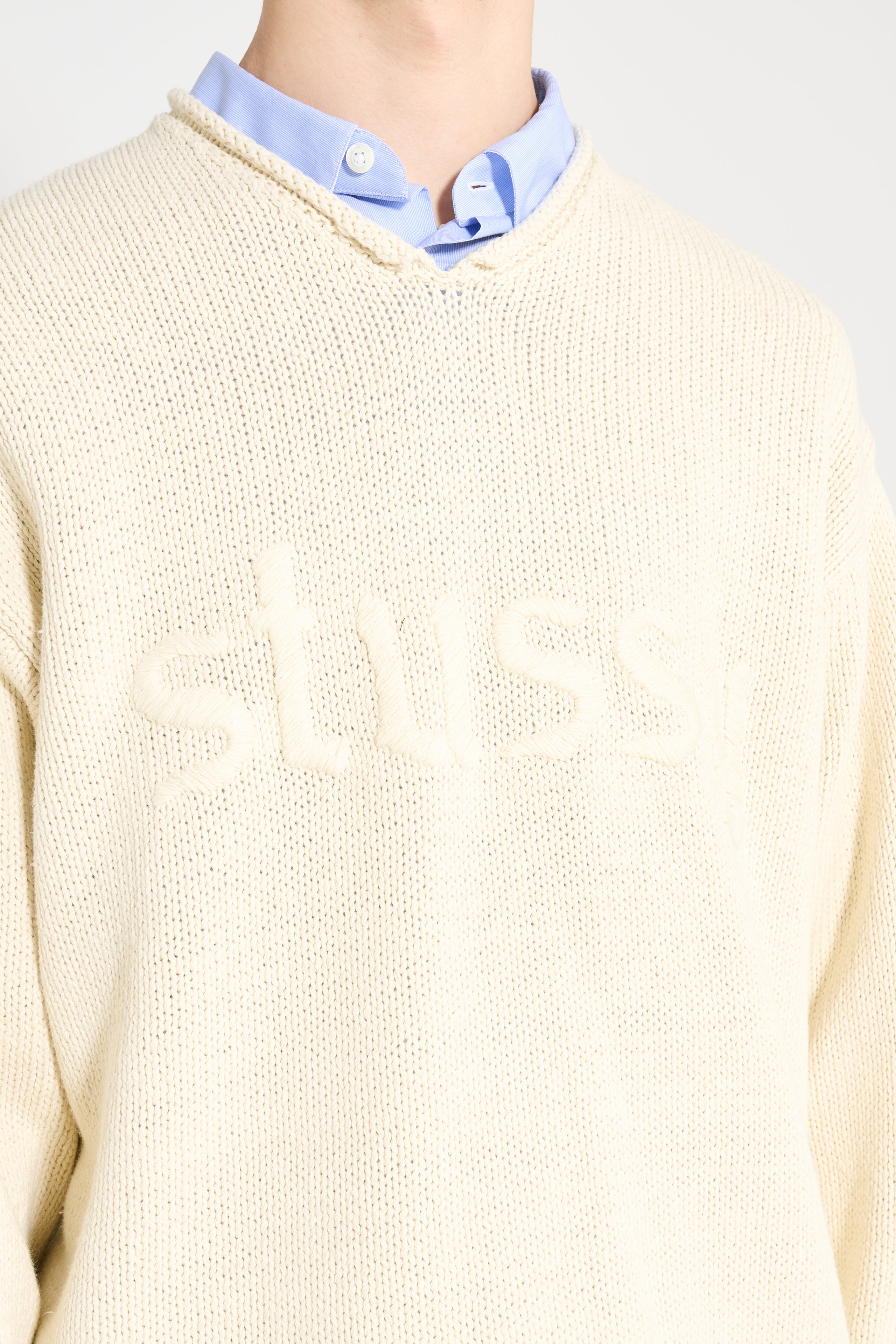 Stüssy Roll V-Neck Logo Sweater Natural