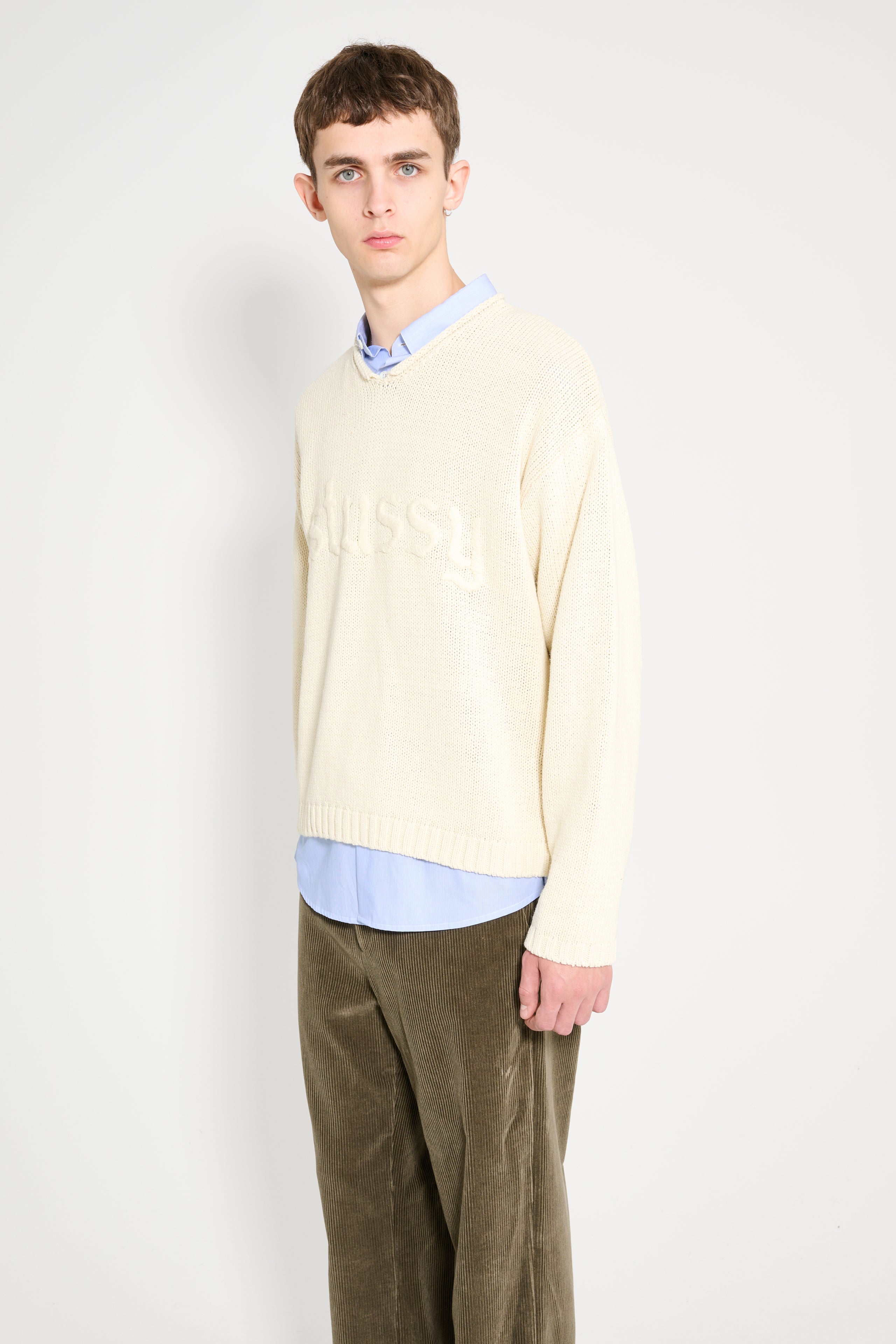 Stüssy Roll V-Neck Logo Sweater Natural