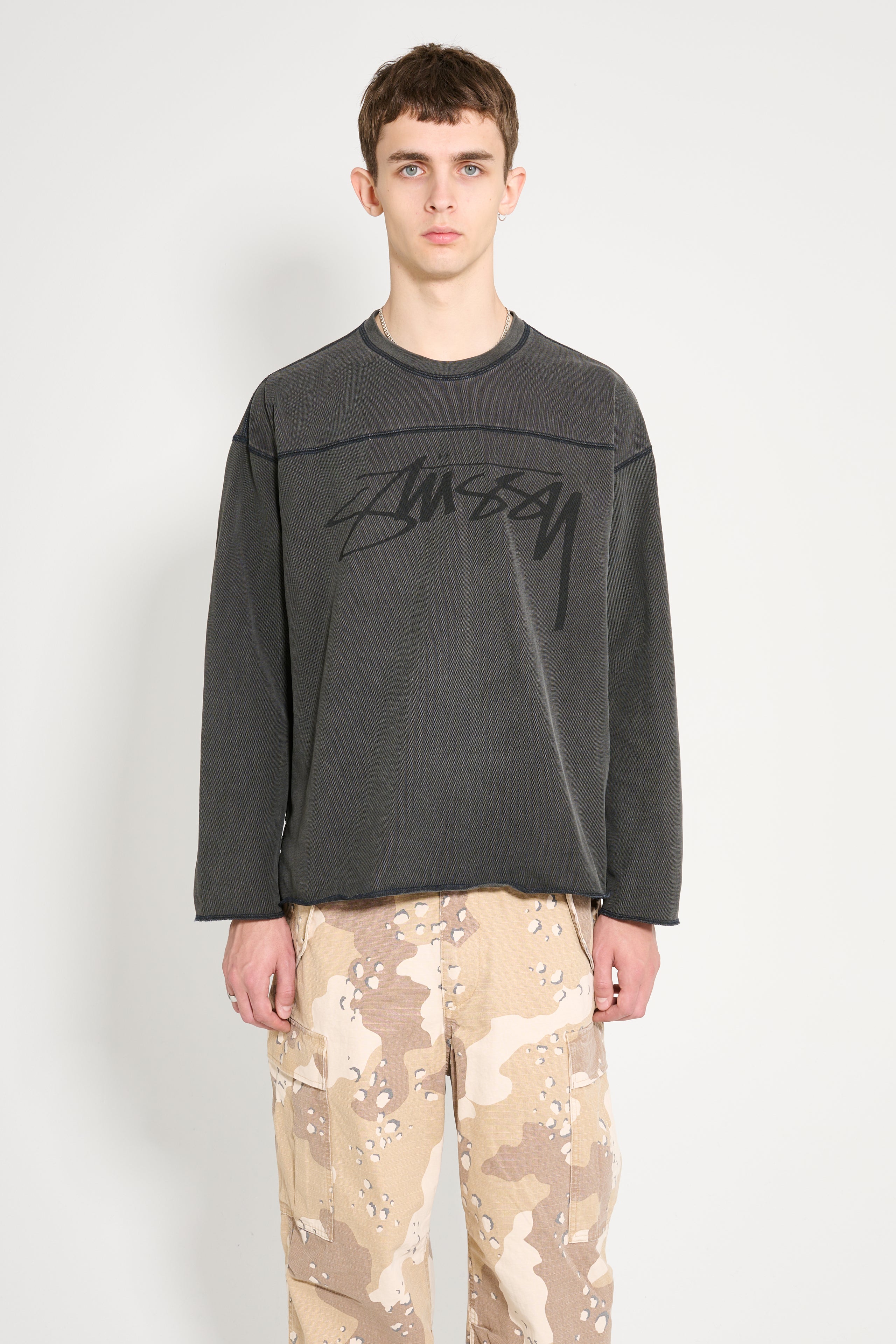 Stüssy Football Crew Pigment Dyed Washed Black