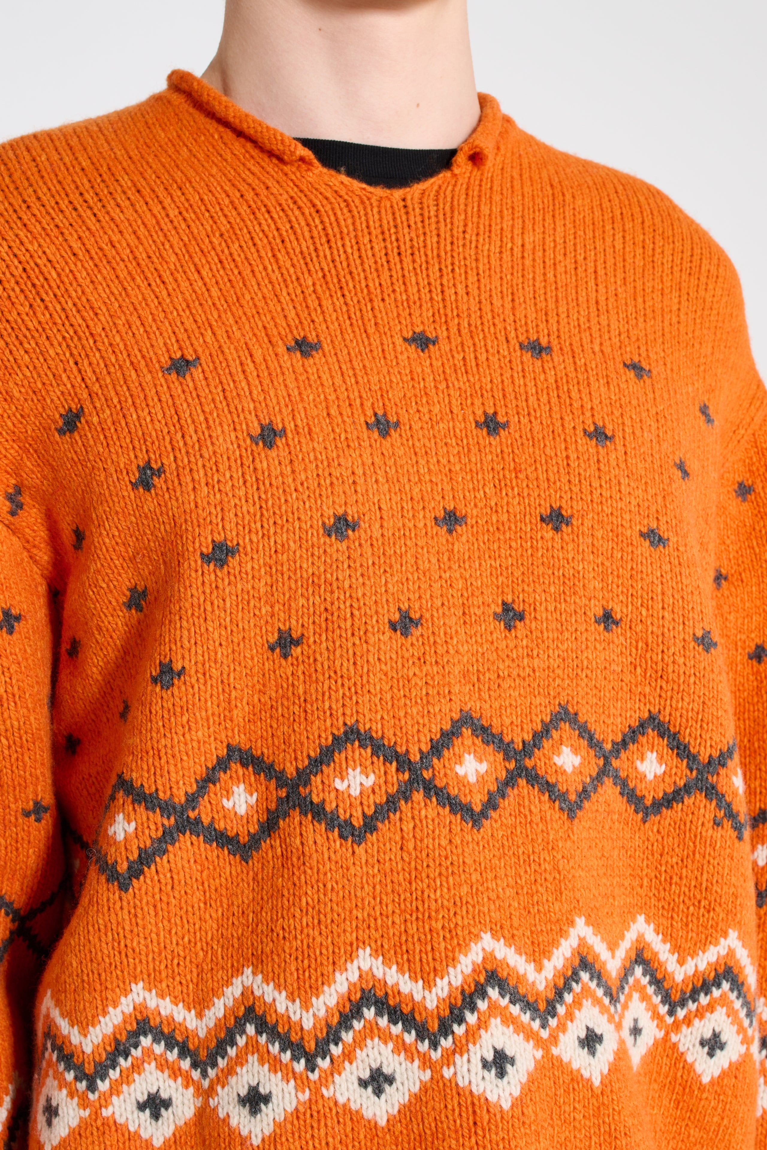 Stüssy Roll V Neck Fairisle Sweater Orange