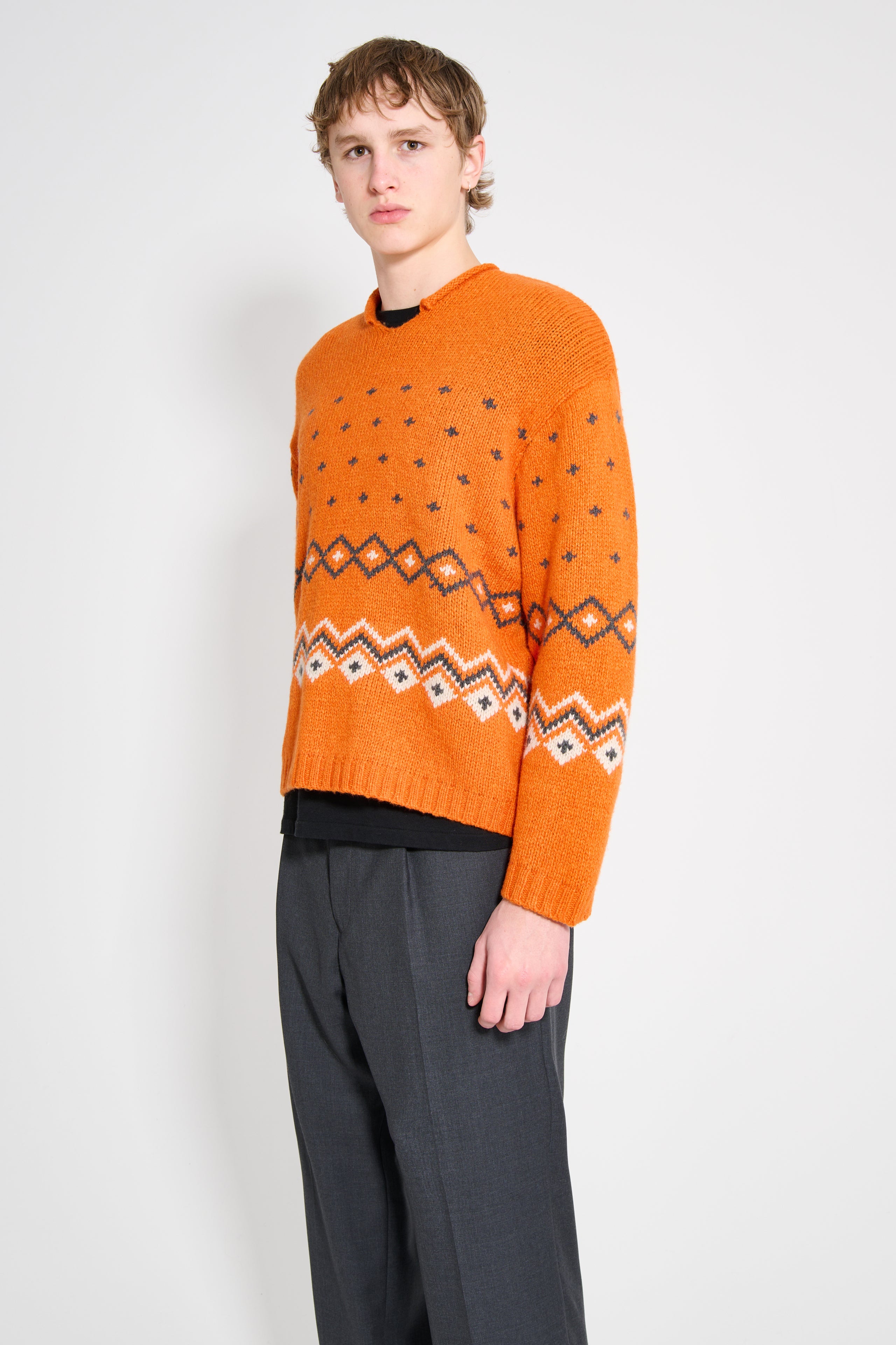 Stüssy Roll V Neck Fairisle Sweater Orange