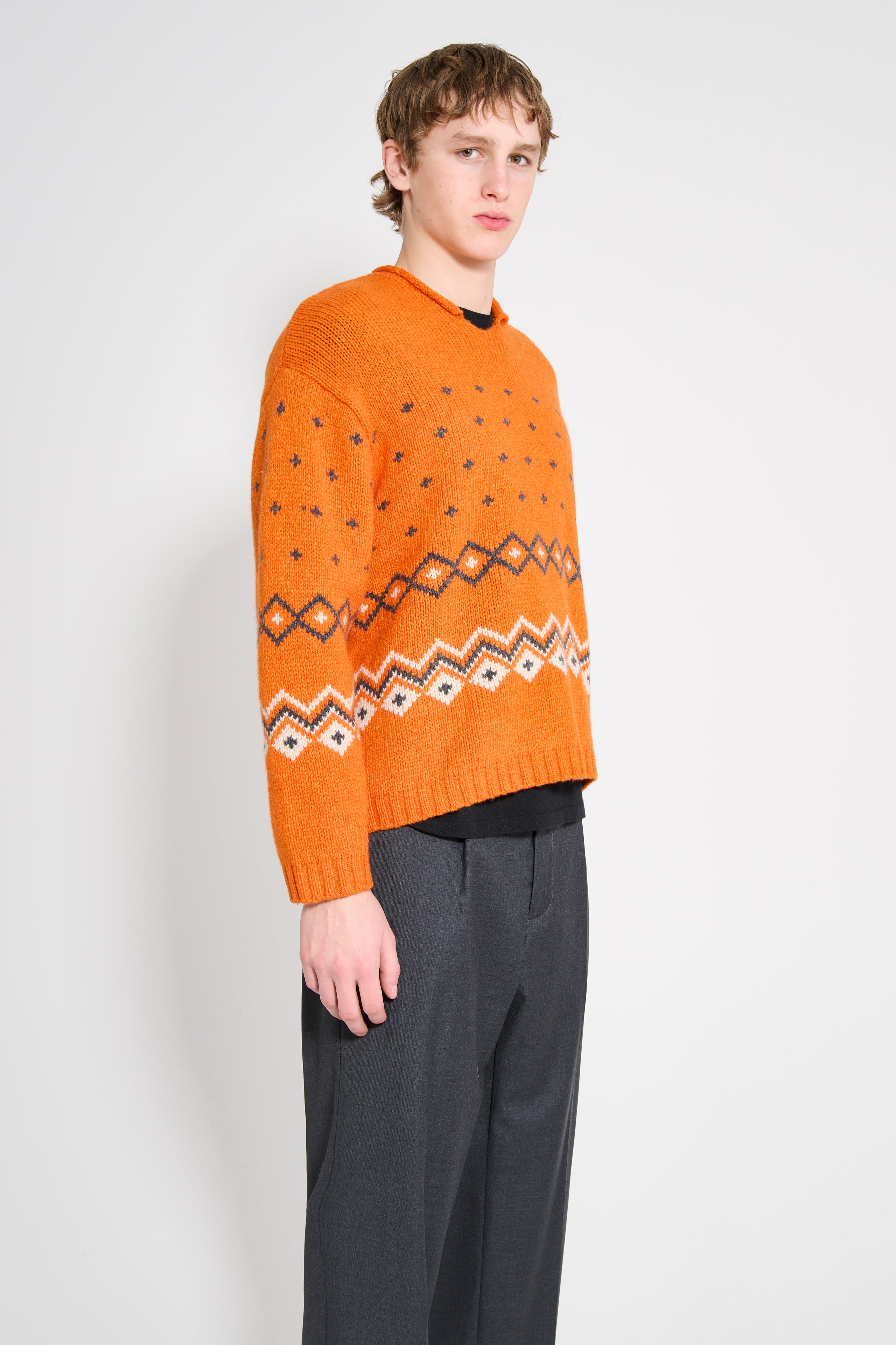 Stüssy Roll V Neck Fairisle Sweater Orange