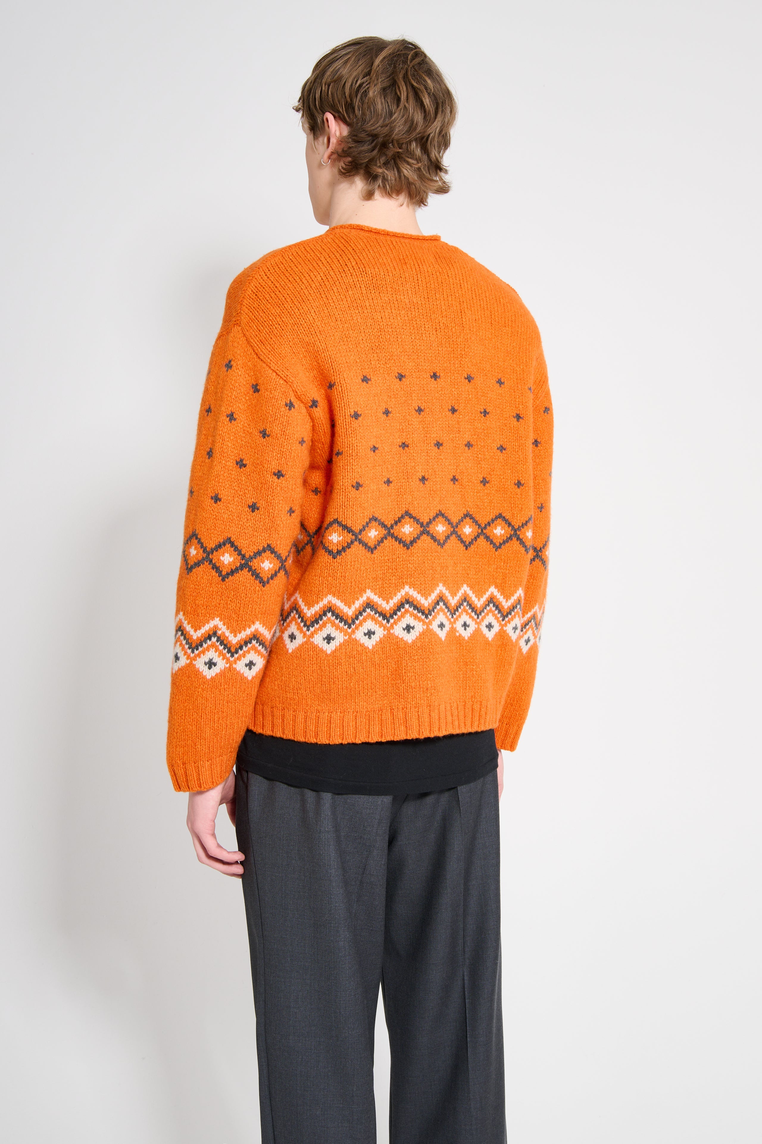 Stüssy Roll V Neck Fairisle Sweater Orange