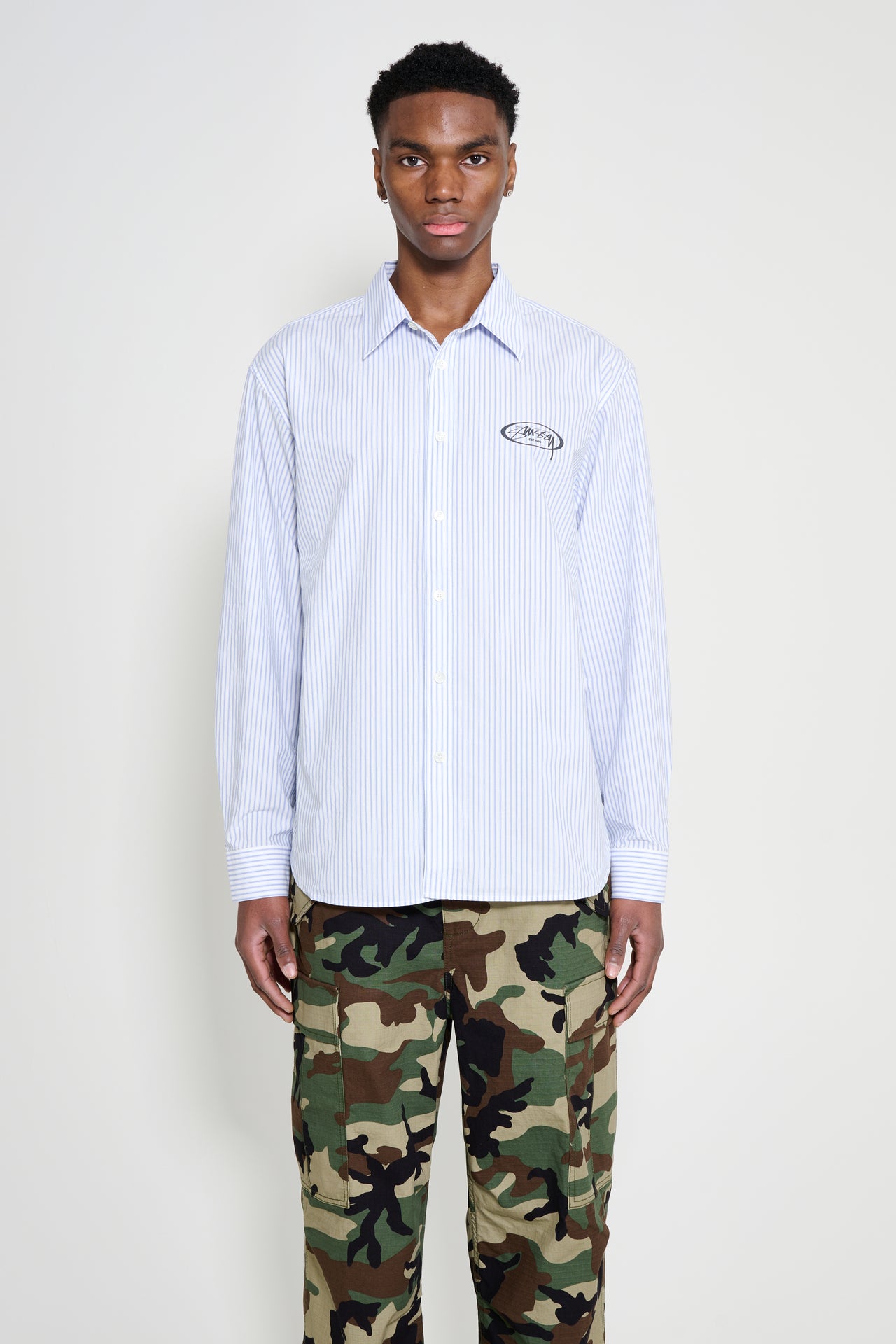 Stüssy Standard LS Shirt Logo Blue Stripe