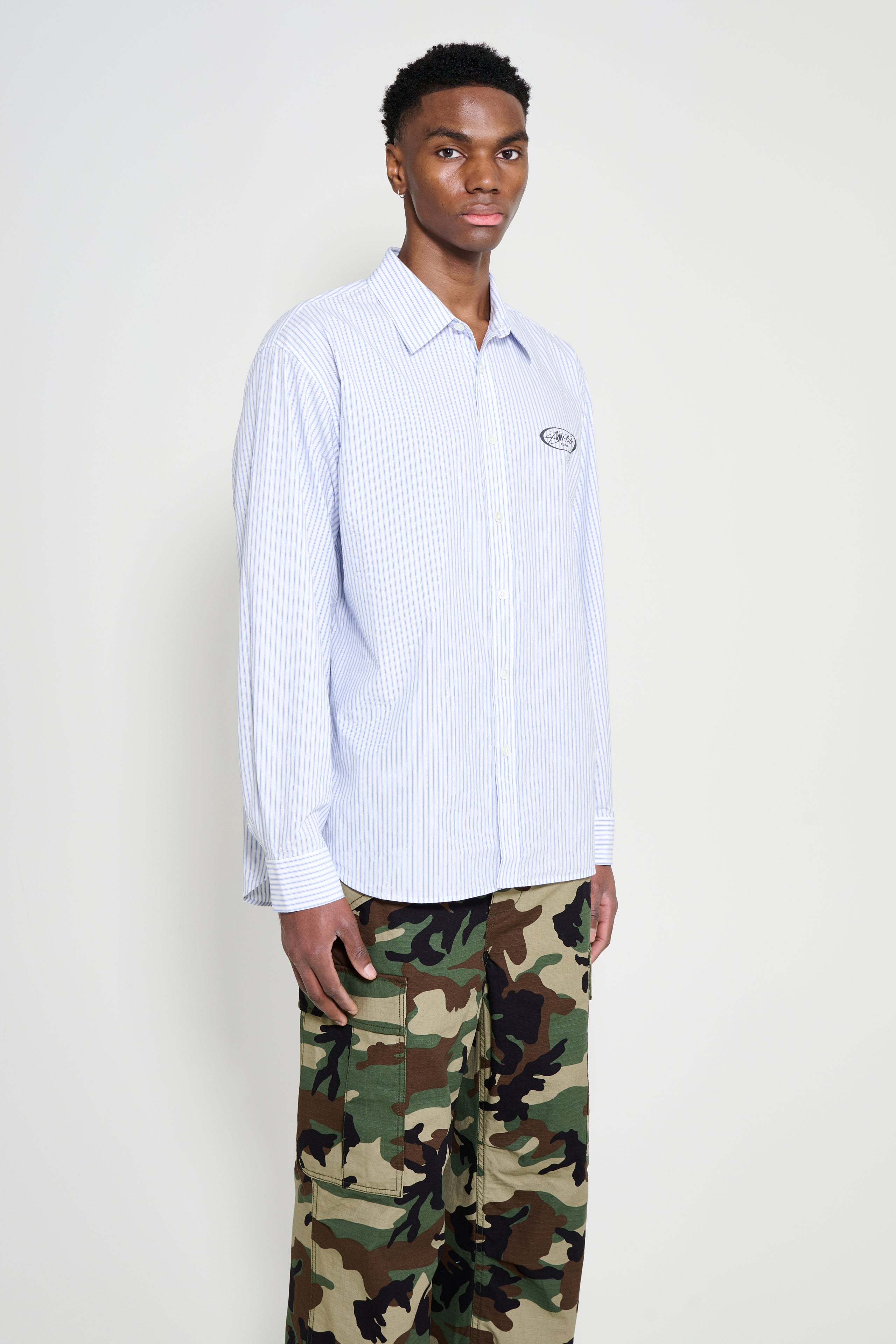 Stüssy Standard LS Shirt Logo Blue Stripe