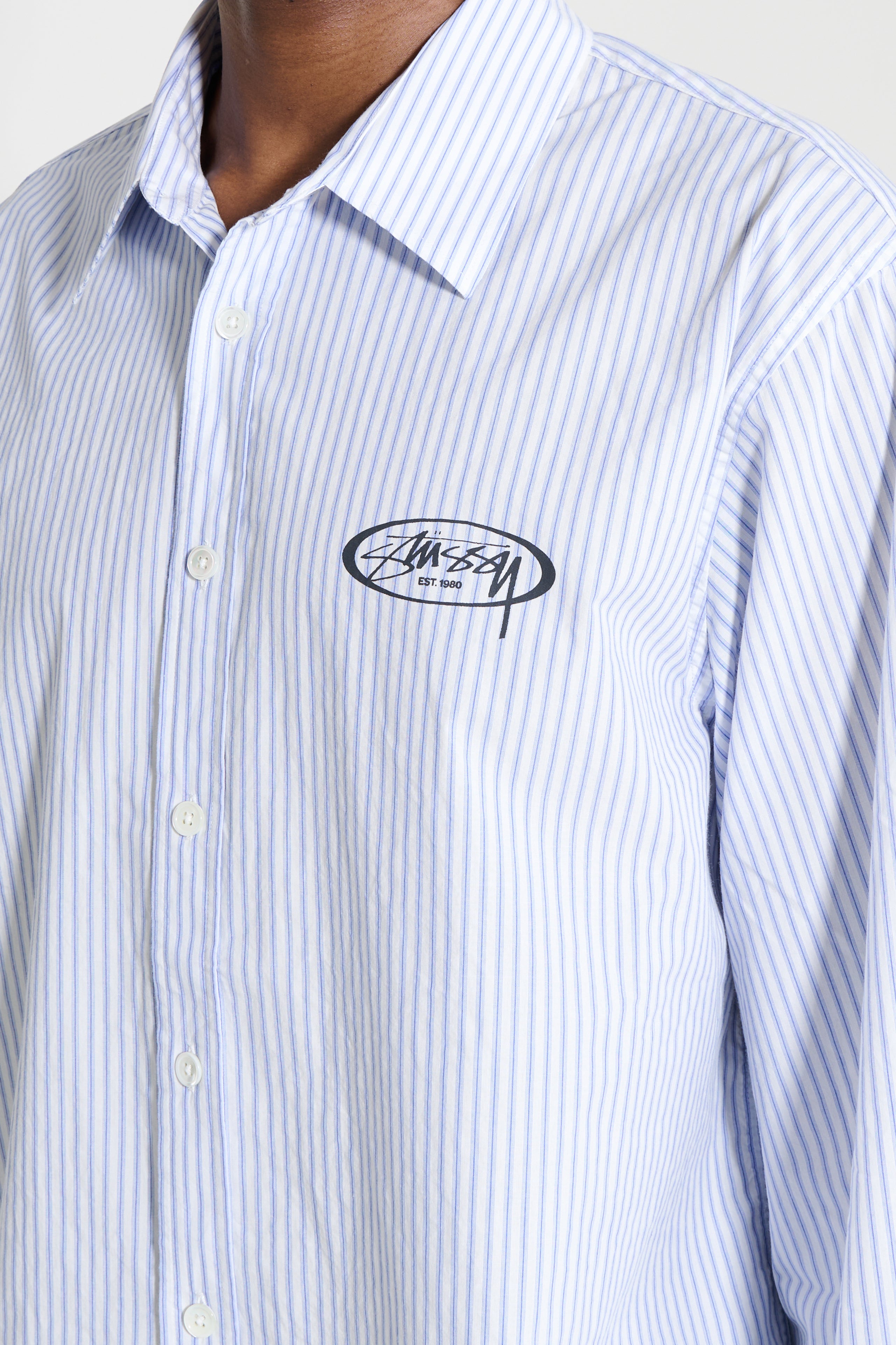 Stüssy Standard LS Shirt Logo Blue Stripe