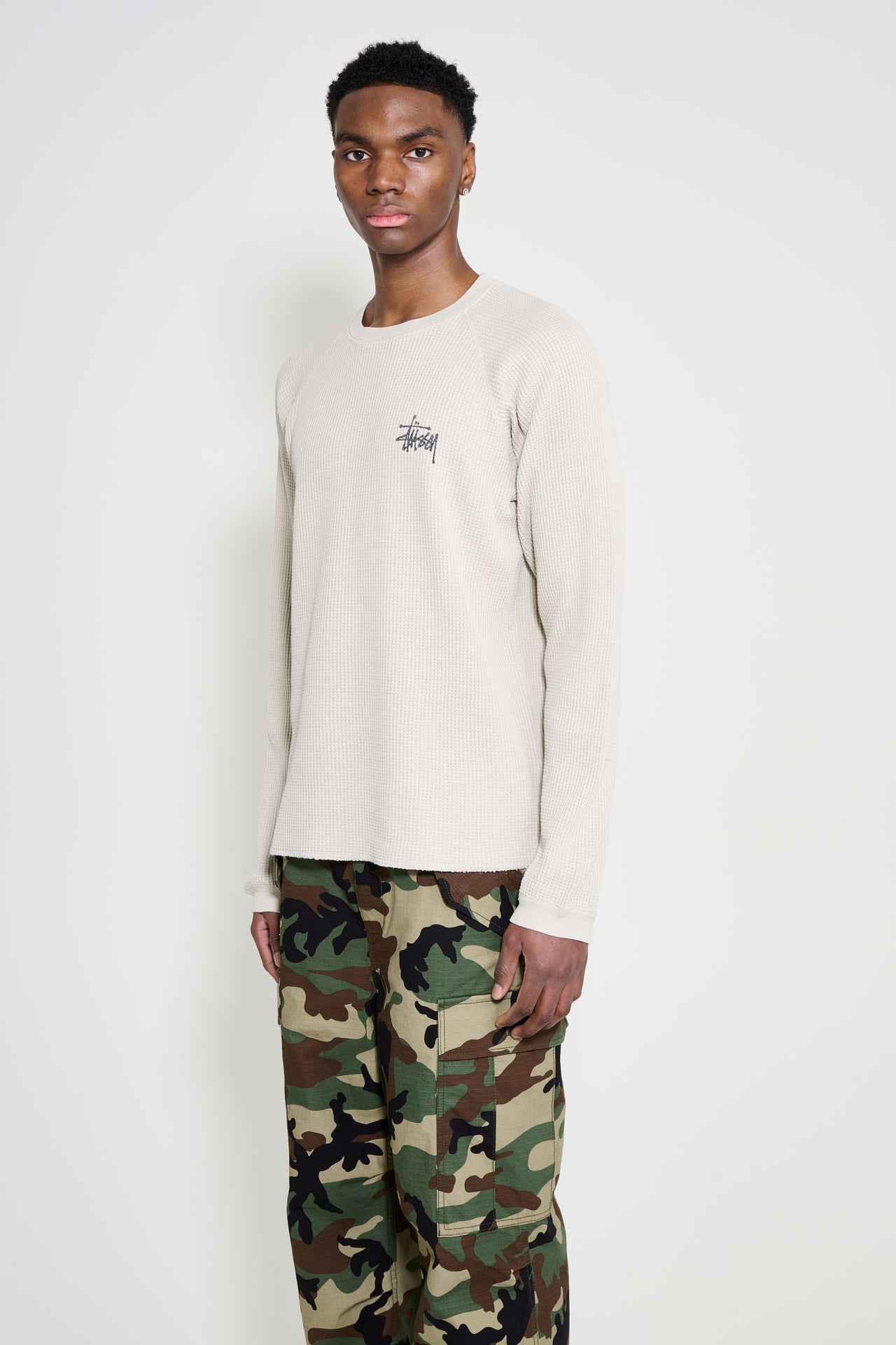Stüssy Raglan Thermal Basic Stock LS Tee Bone