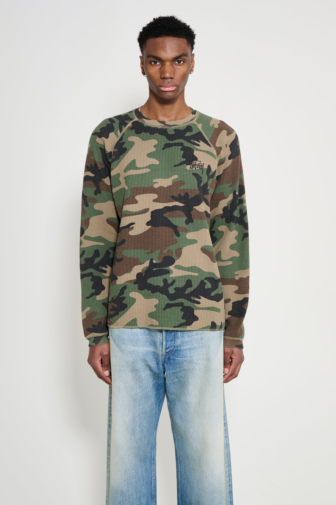 Stüssy Raglan Thermal Basics Stock LS Tee Woodland Camo
