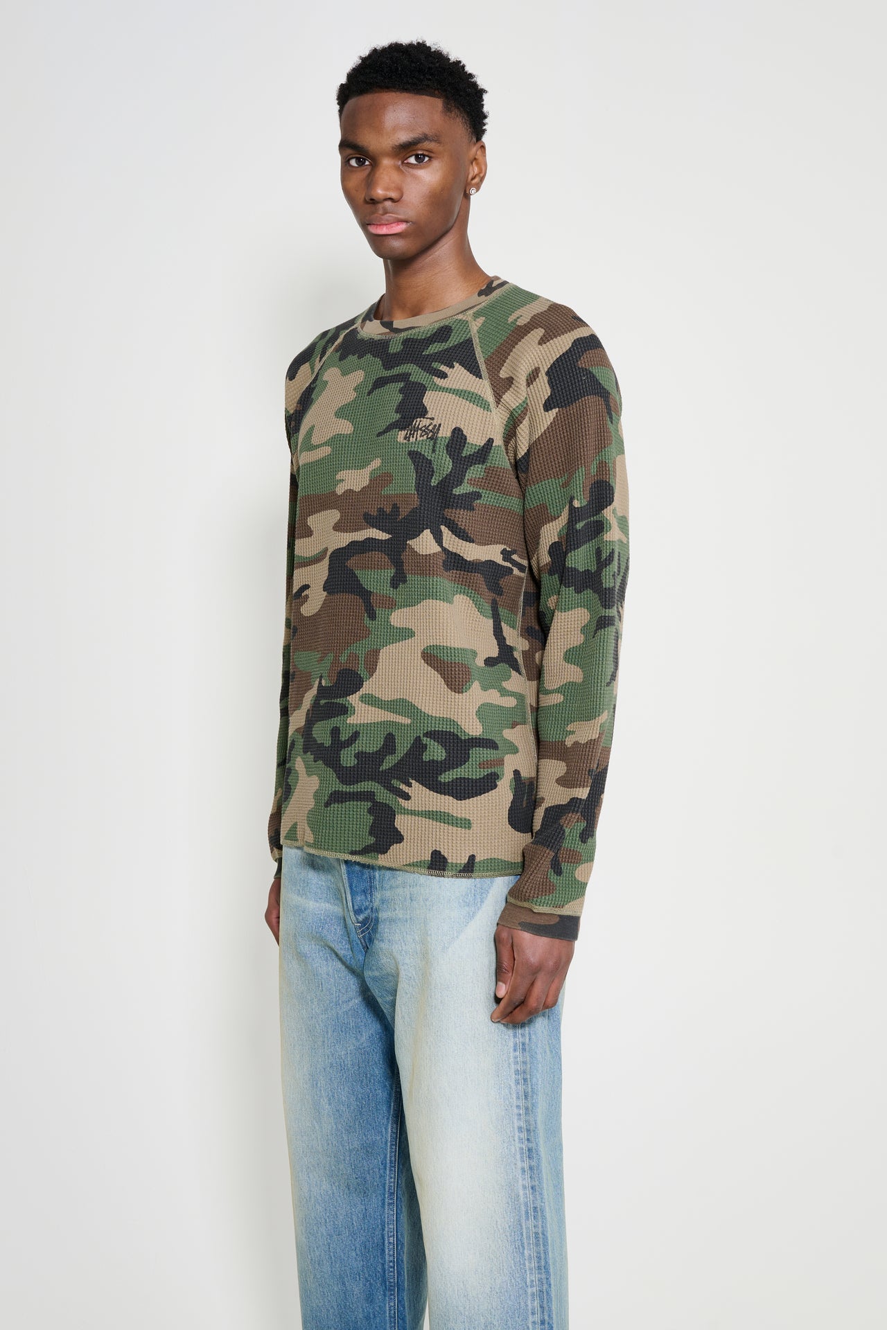 Stüssy Raglan Thermal Basics Stock LS Tee Woodland Camo