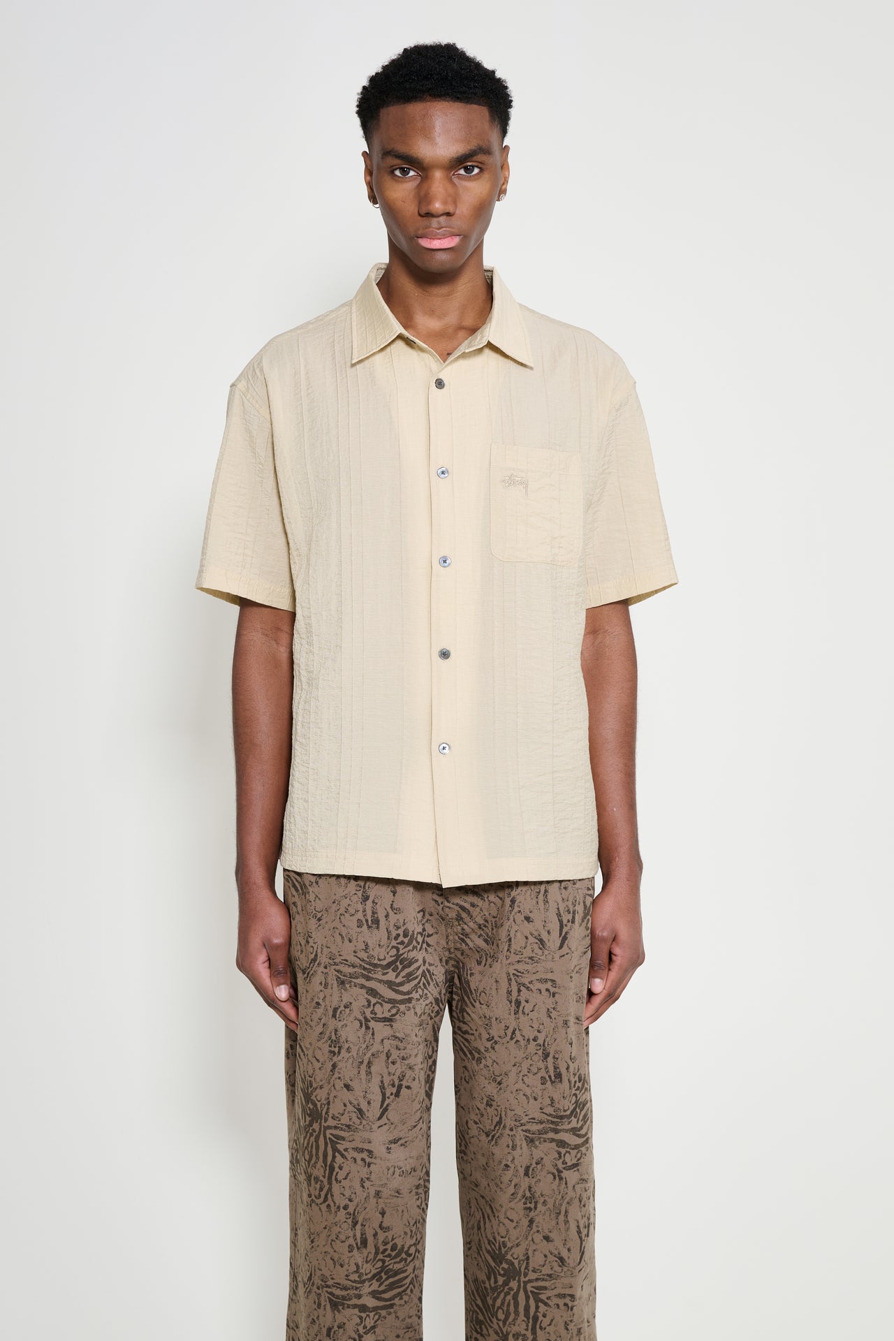 Stüssy Pleated Textured Shirt Tan
