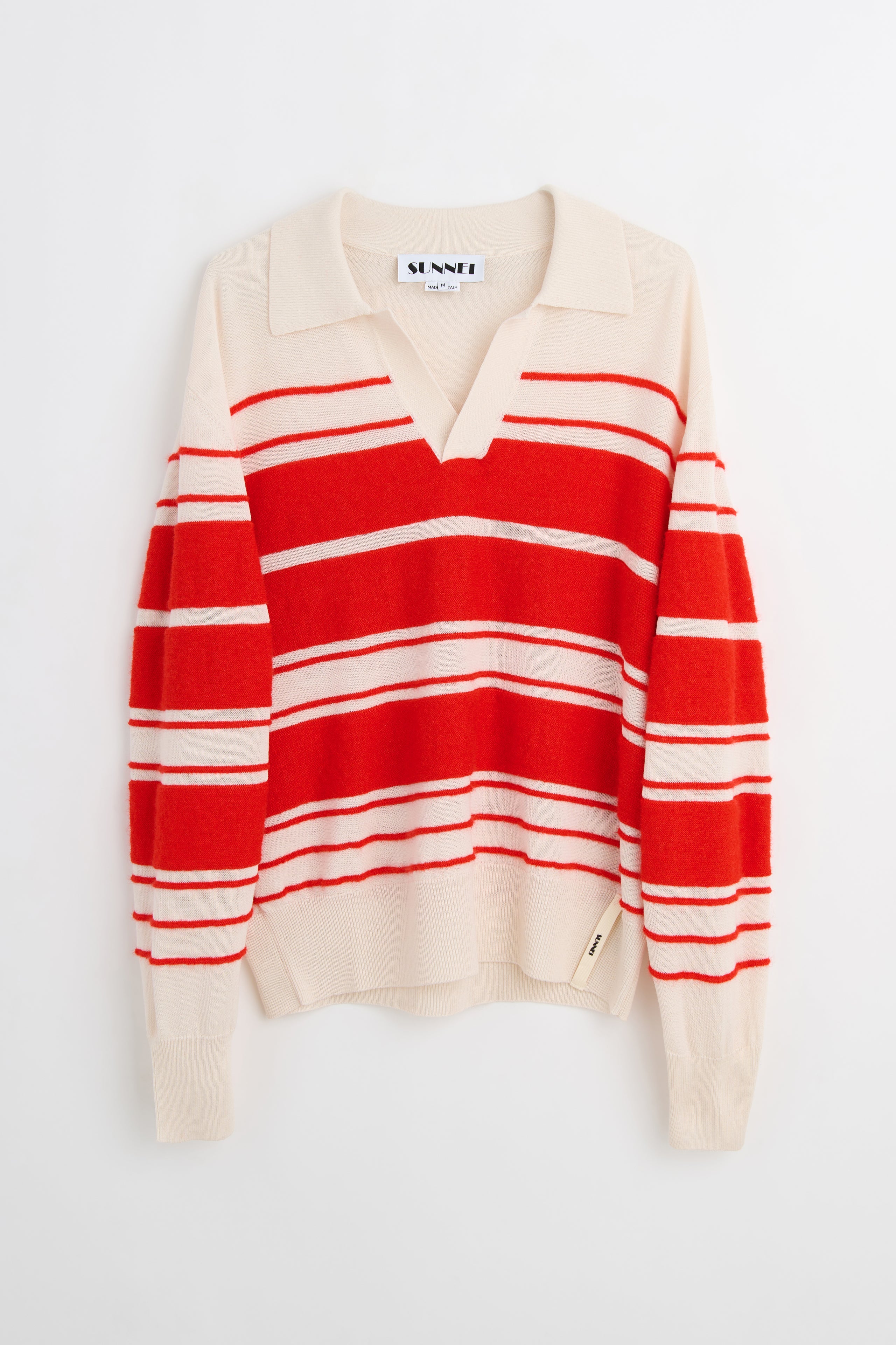 SUNNEI Striped Knit Ls Polo Off White / Acid Red