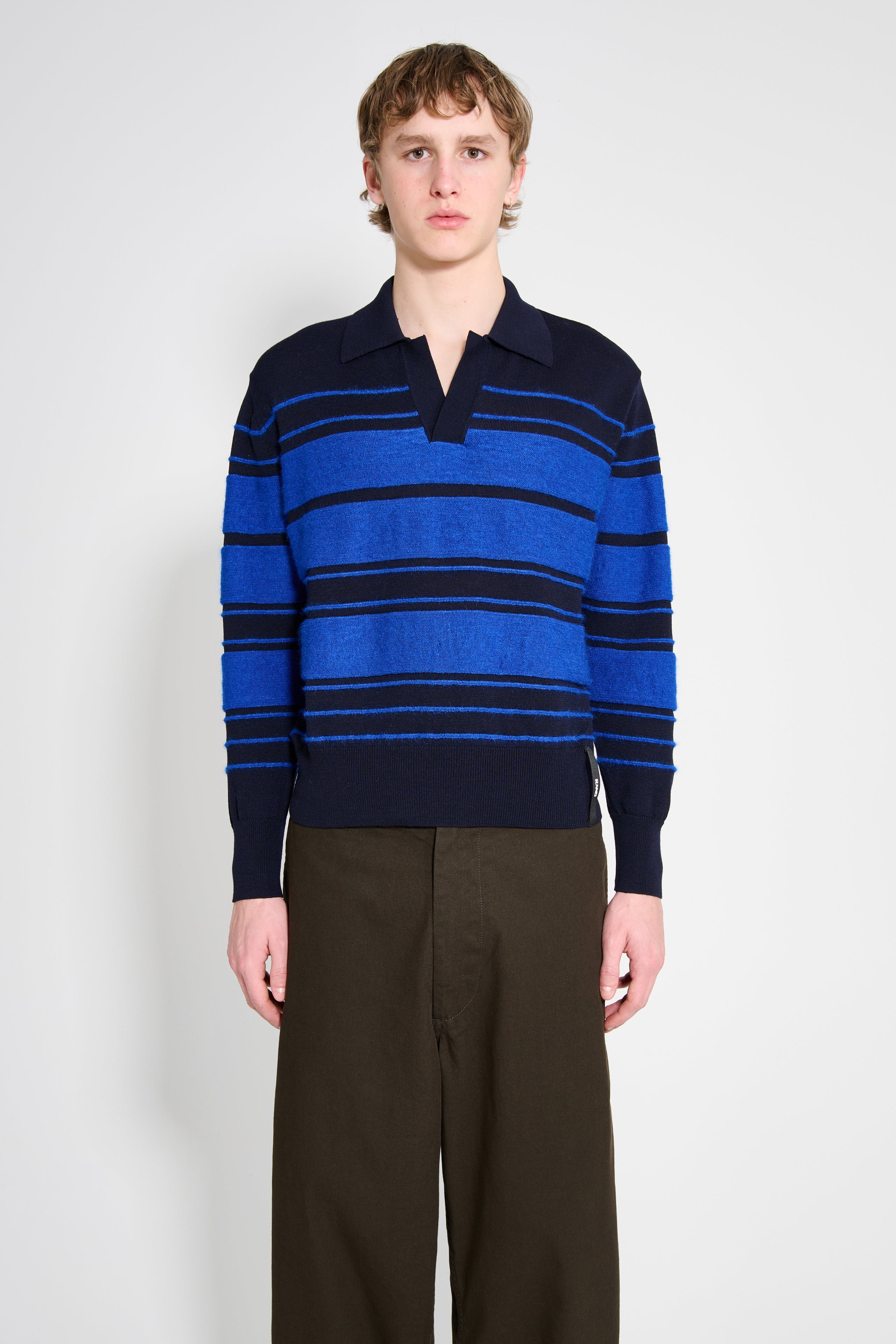 SUNNEI Striped Knit Ls Polo Dark Blue / Blue