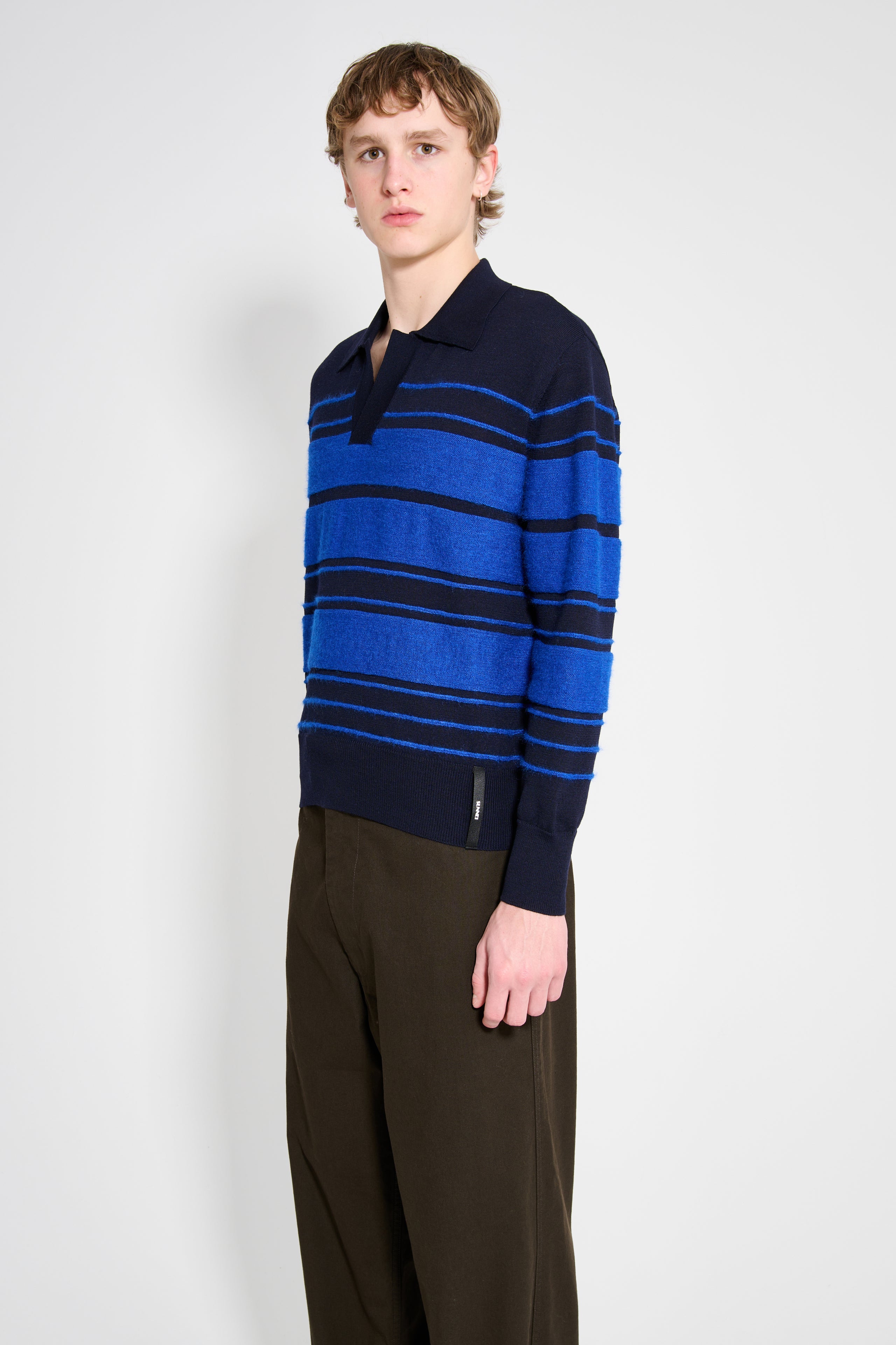 SUNNEI Striped Knit Ls Polo Dark Blue / Blue