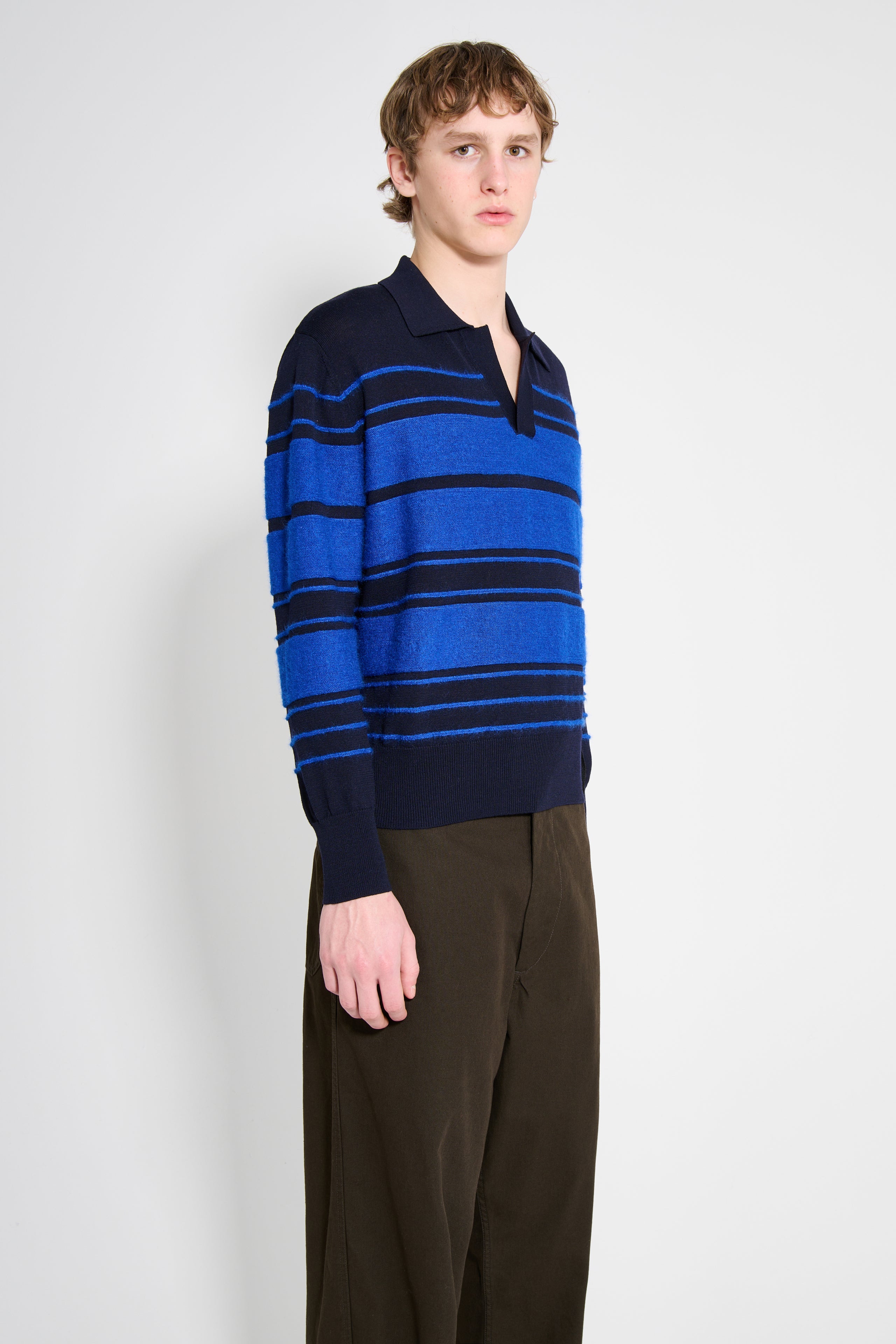 SUNNEI Striped Knit Ls Polo Dark Blue / Blue