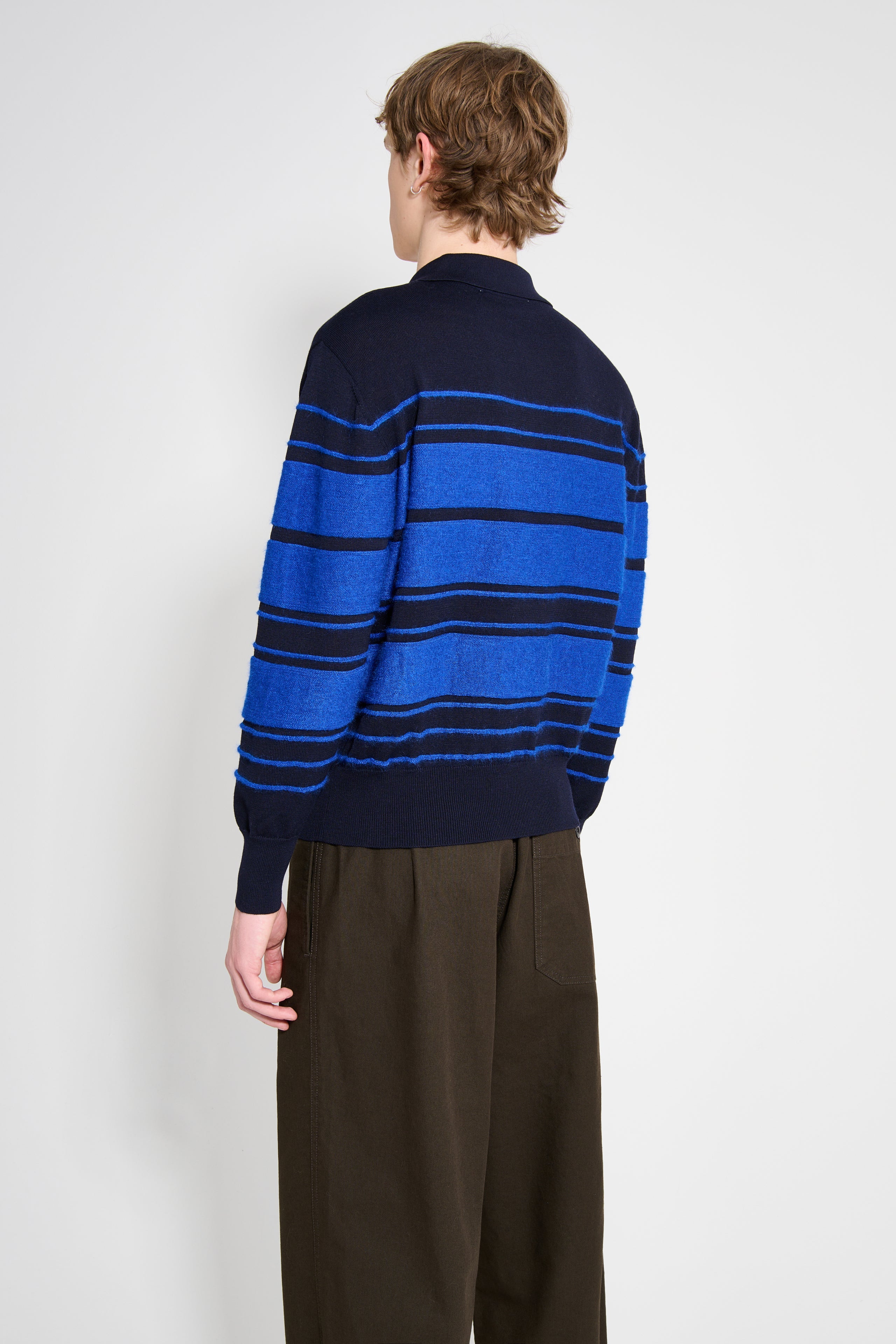 SUNNEI Striped Knit Ls Polo Dark Blue / Blue