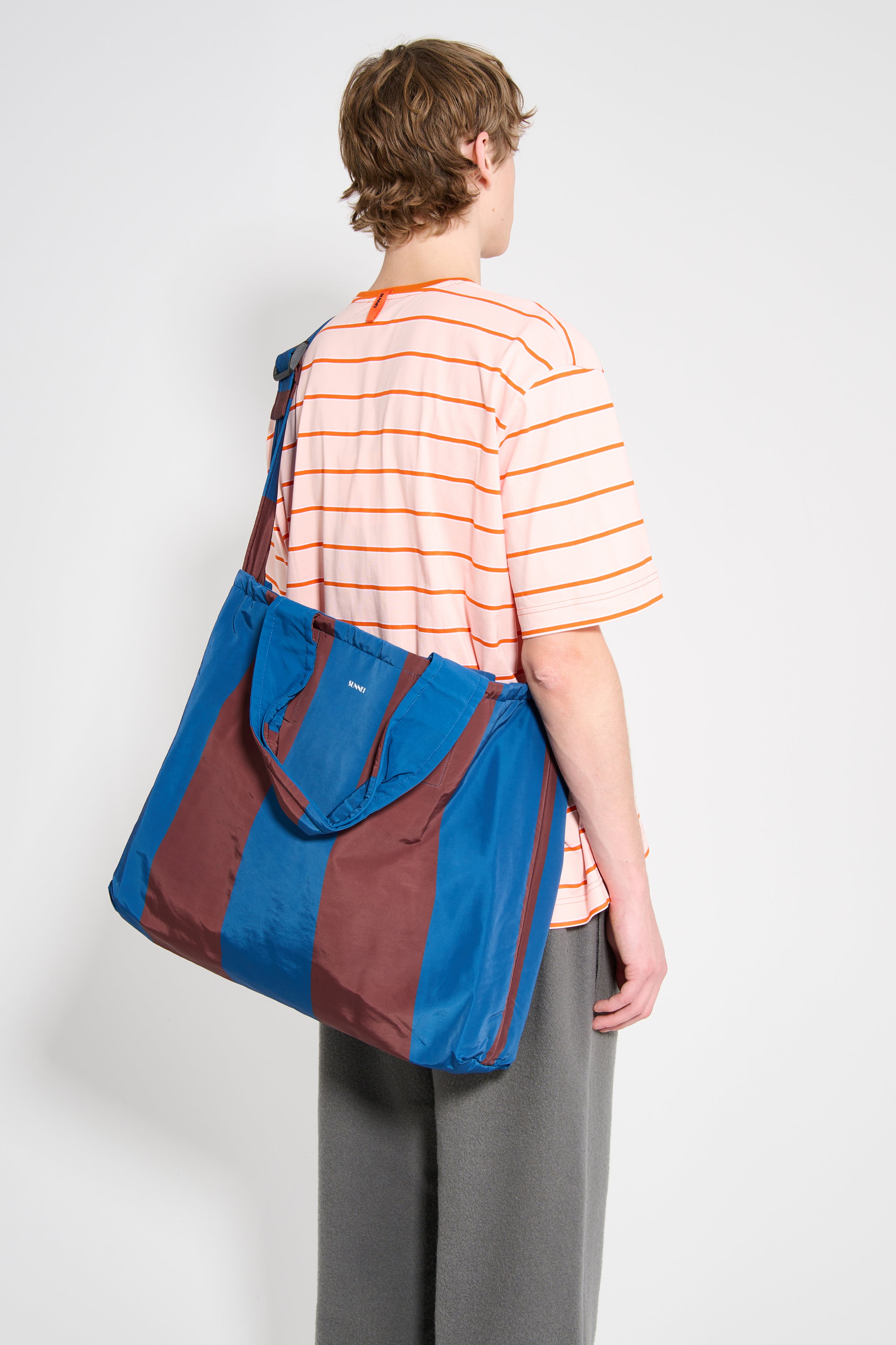 SUNNEI Everyday Reversible Shopping Bag Blue / Brown Mega Stripe