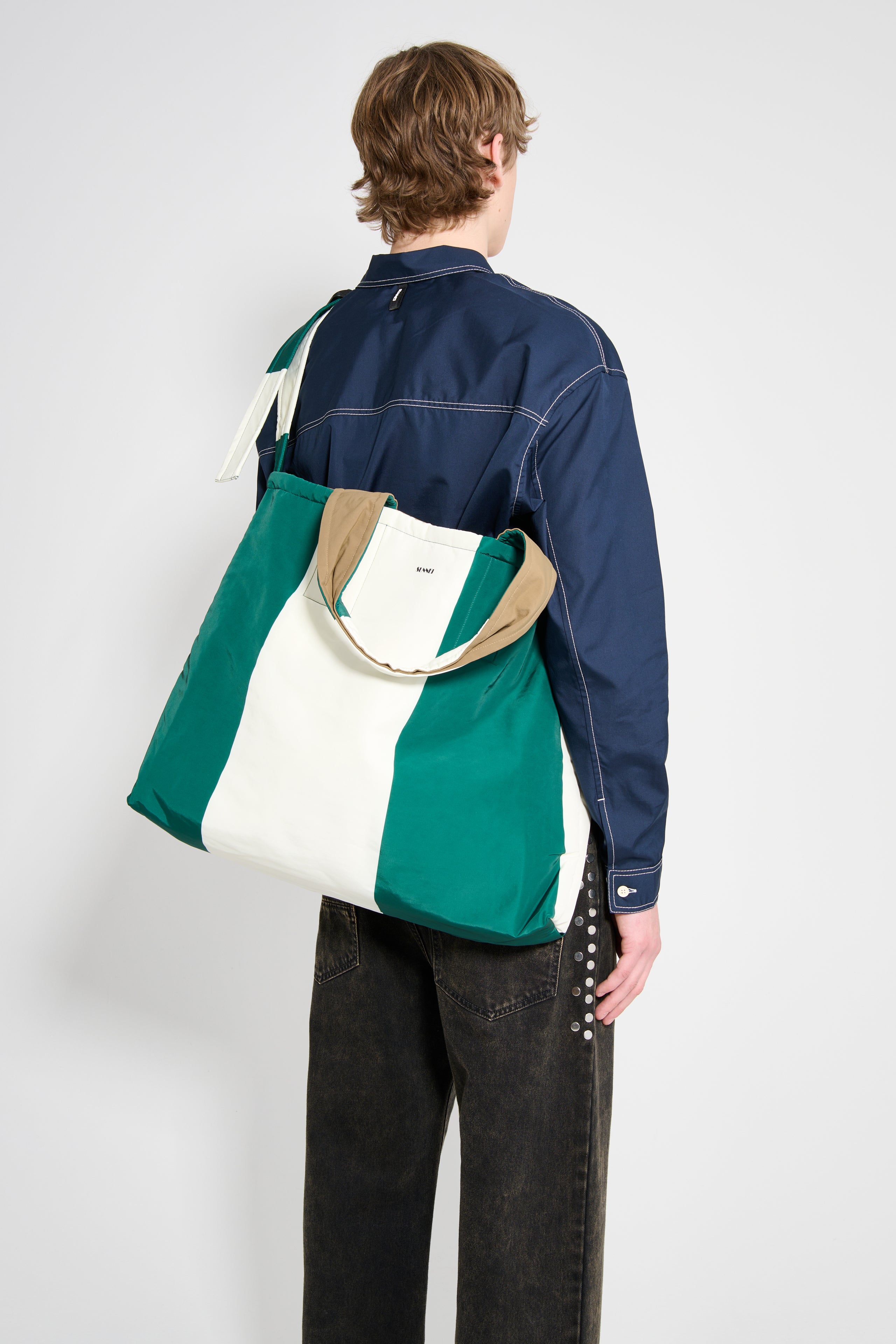 SUNNEI Everyday Reversible Shopping Bag Off White / Green Giga Stripe