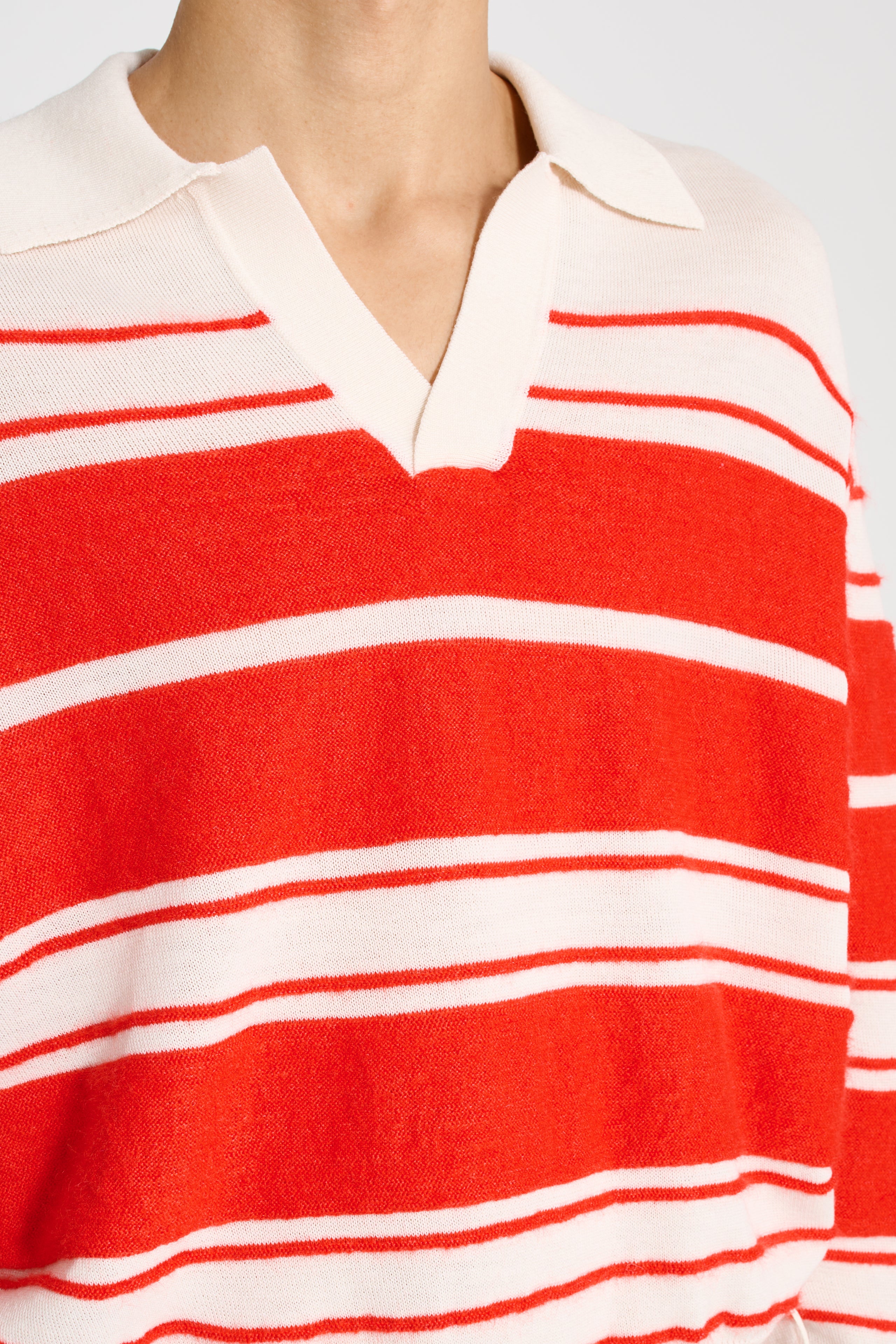 SUNNEI Striped Knit Ls Polo Off White / Acid Red