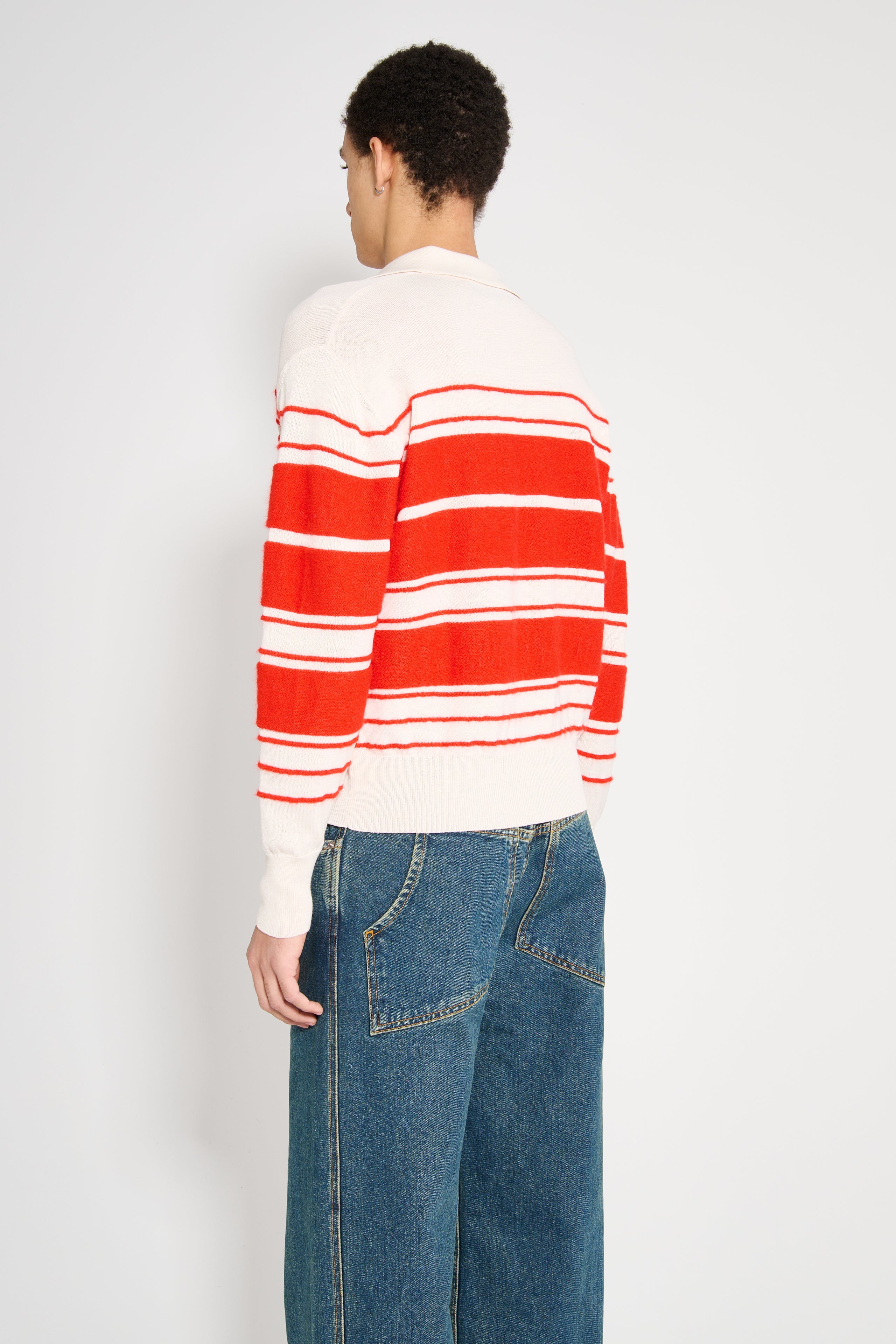 SUNNEI Striped Knit Ls Polo Off White / Acid Red