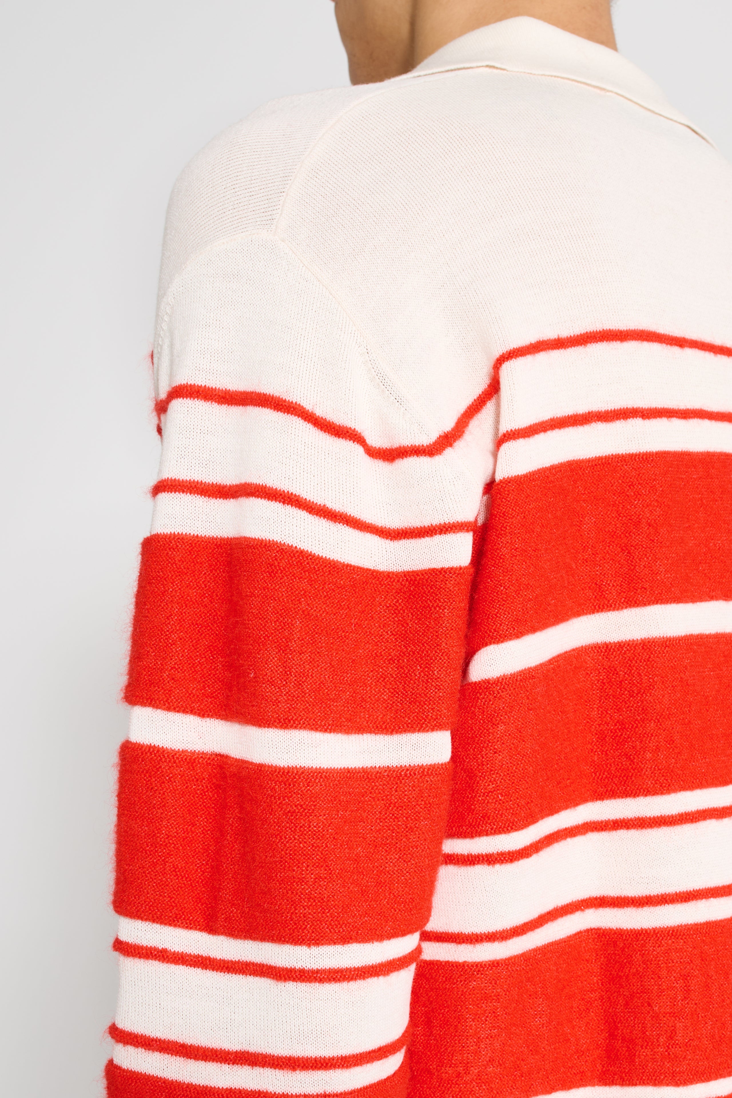 SUNNEI Striped Knit Ls Polo Off White / Acid Red