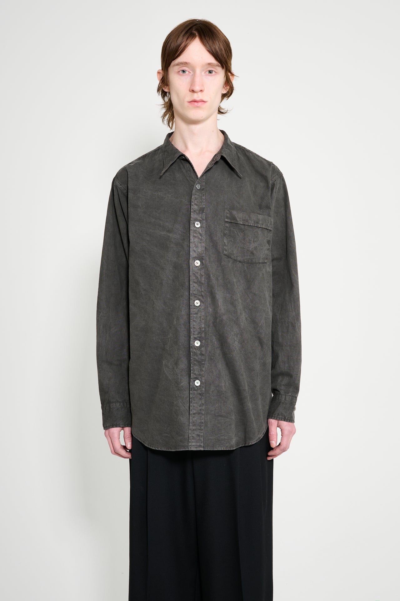 Taiga Takahashi Narrow Collar Shirt Sumi Dyed Black