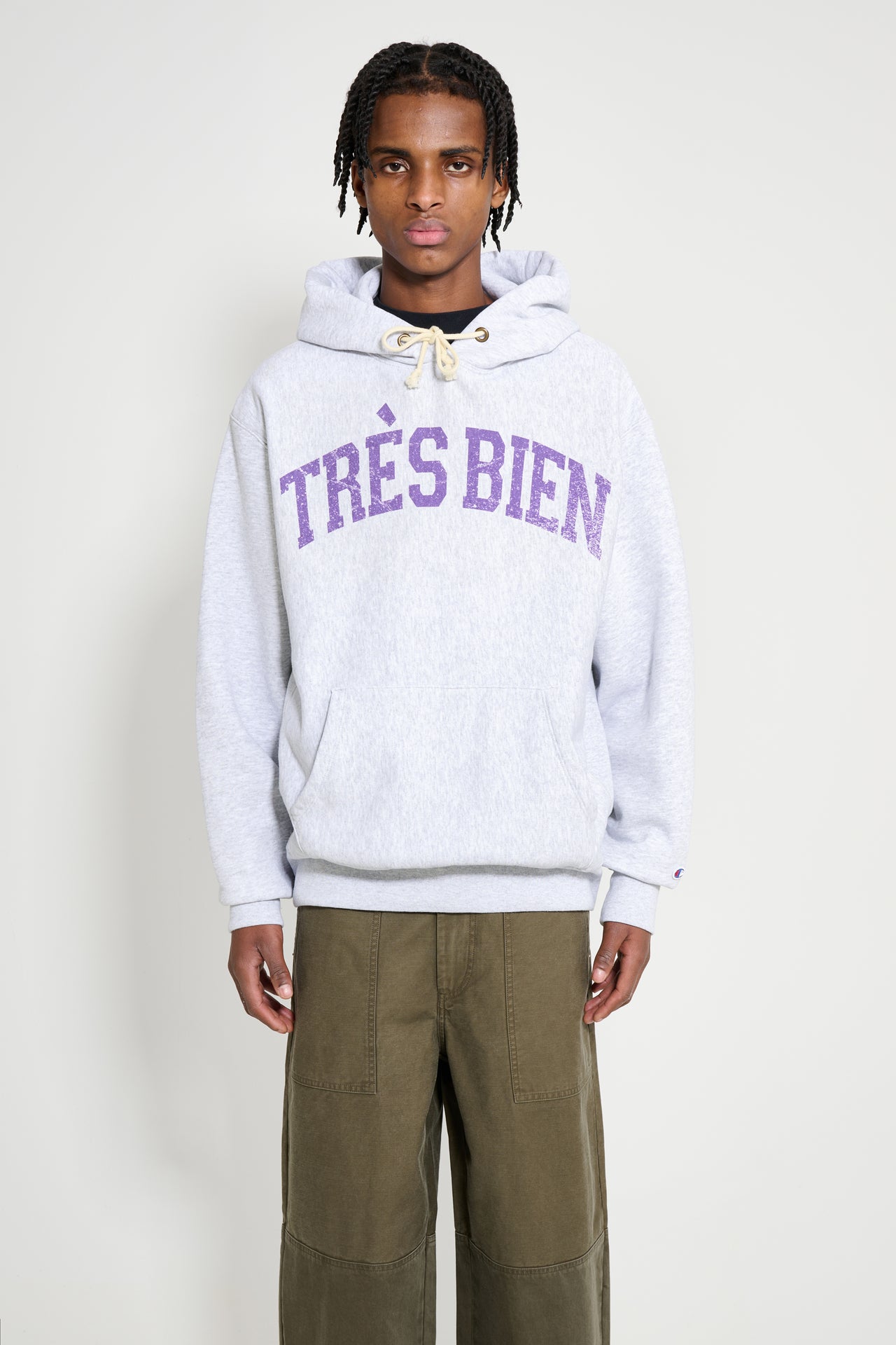 TRÈS BIEN x Champion Damaged Arch Hood Grey Melange