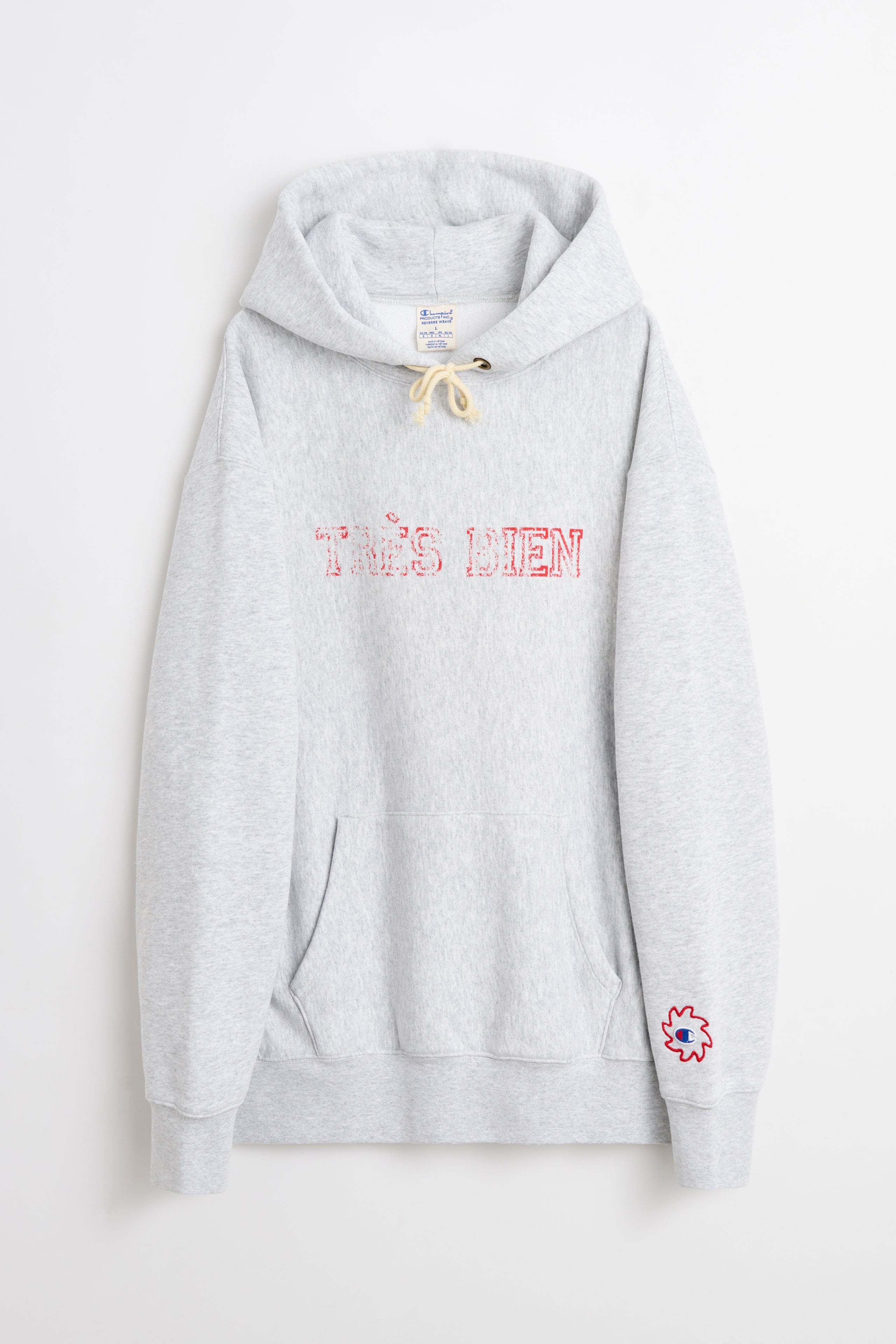 TRÈS BIEN x Champion Reverse Weave Damaged Logo Hood Grey Melange