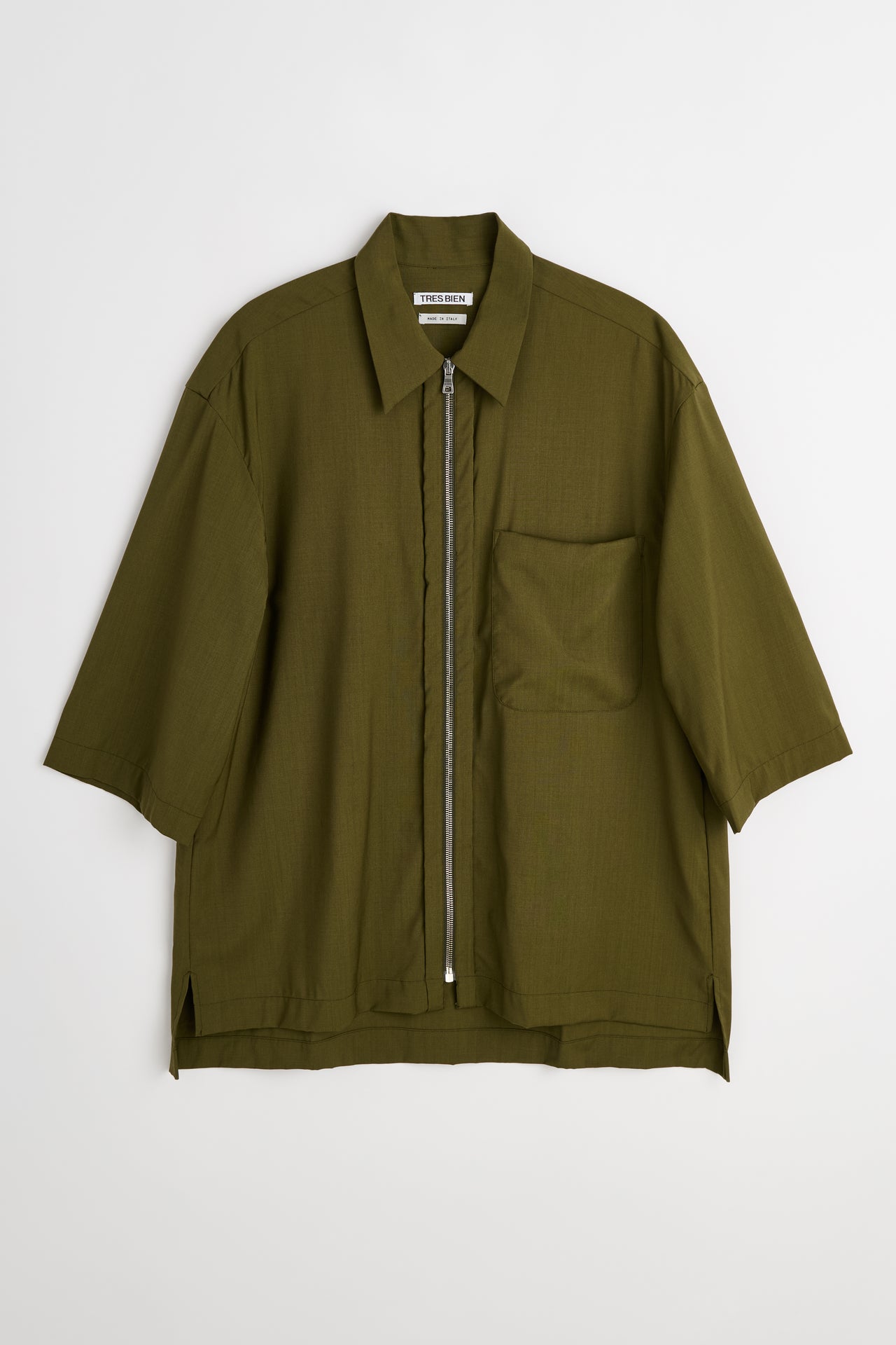 TRÈS BIEN Archive Très Bien ATELJÉ Three Quarter Sleeve Zip Shirt Olive Green