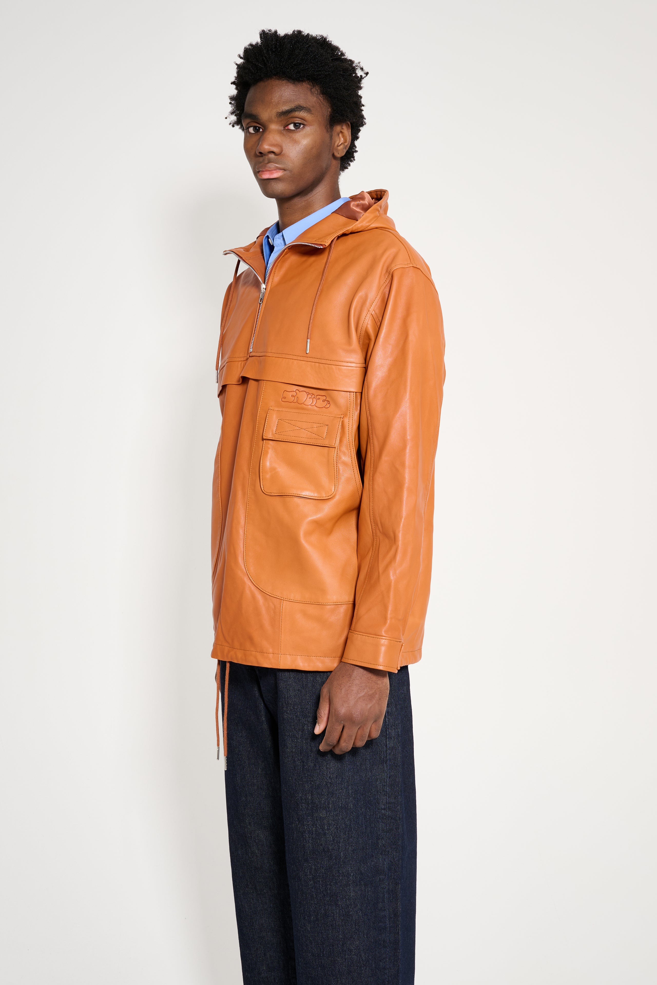 Très Bien / Sneeze Chesterfield Leather Anorak Jacket Cognac