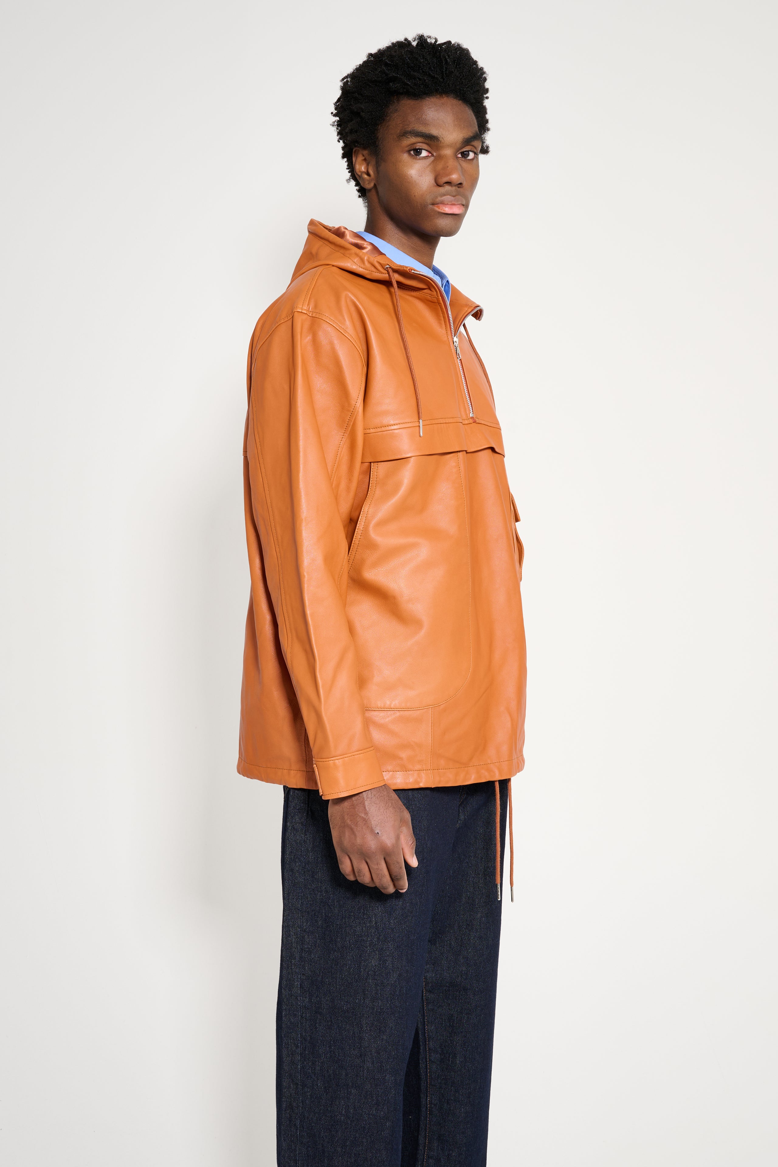 Très Bien / Sneeze Chesterfield Leather Anorak Jacket Cognac