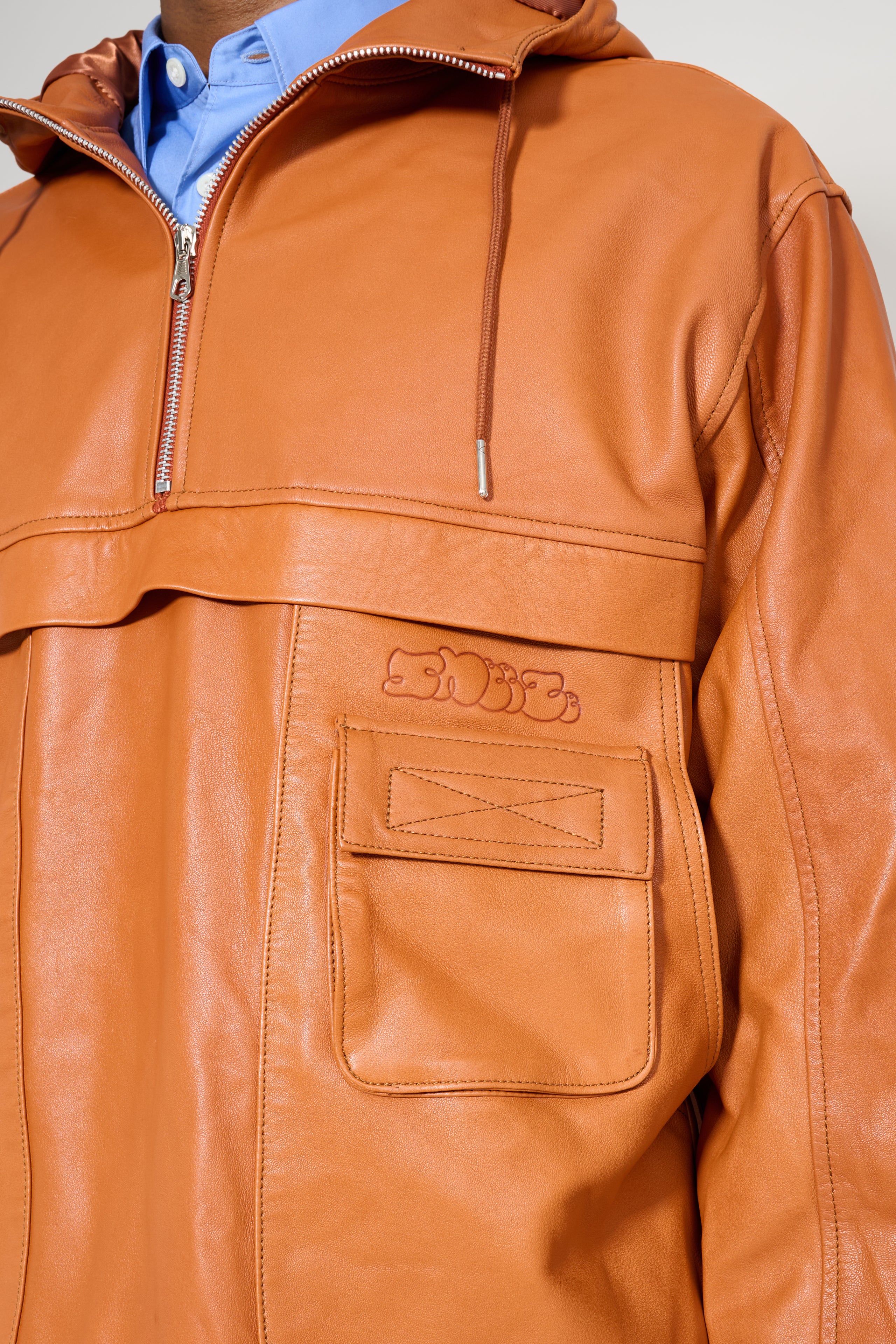 Très Bien / Sneeze Chesterfield Leather Anorak Jacket Cognac