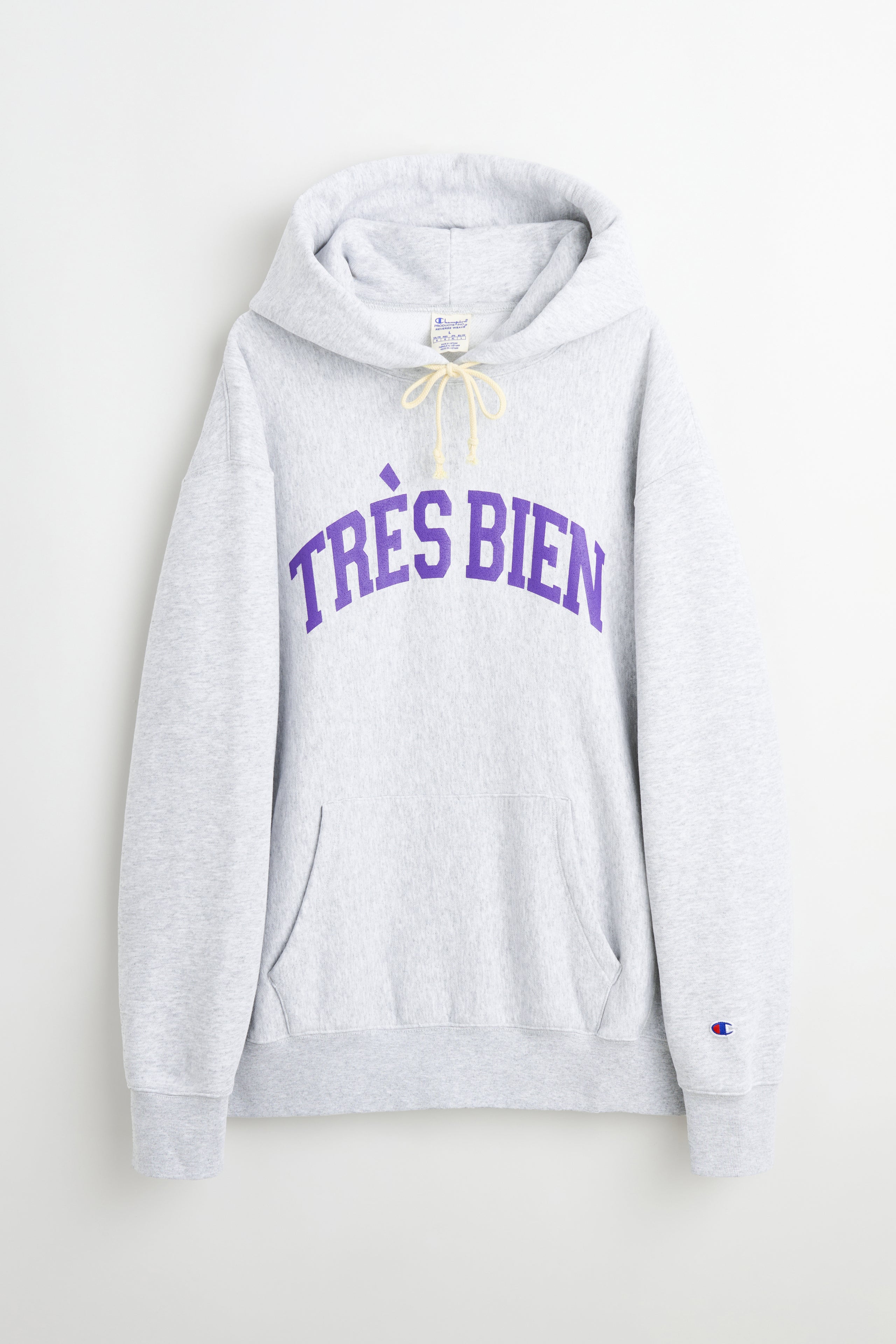 TRÈS BIEN x Champion Reverse Weave Arch Logo Hoodie Grey
