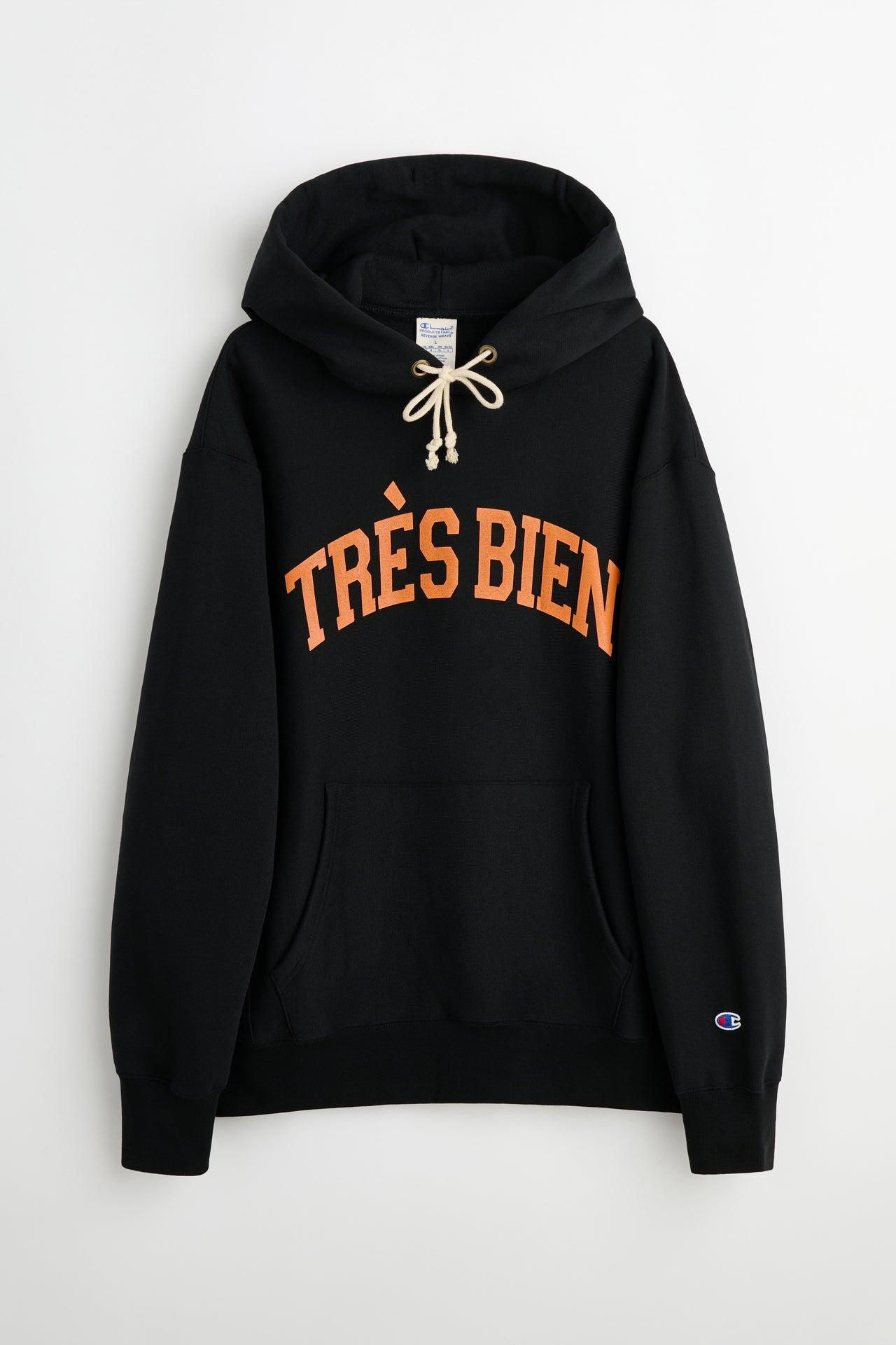 TRÈS BIEN x Champion Reverse Weave Arch Logo Hoodie Black