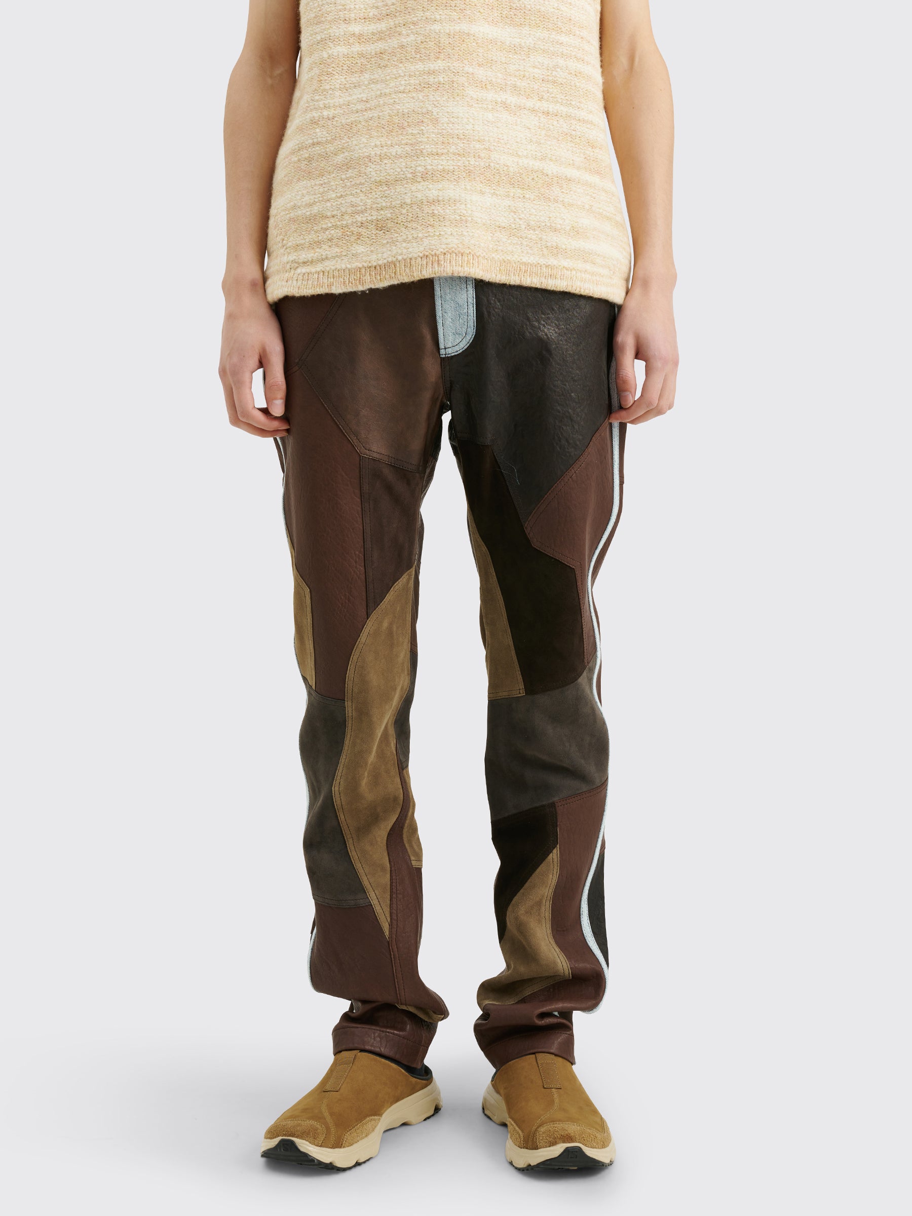 Acne Studios Denim Leather Patchwork Trousers Dark Brown
