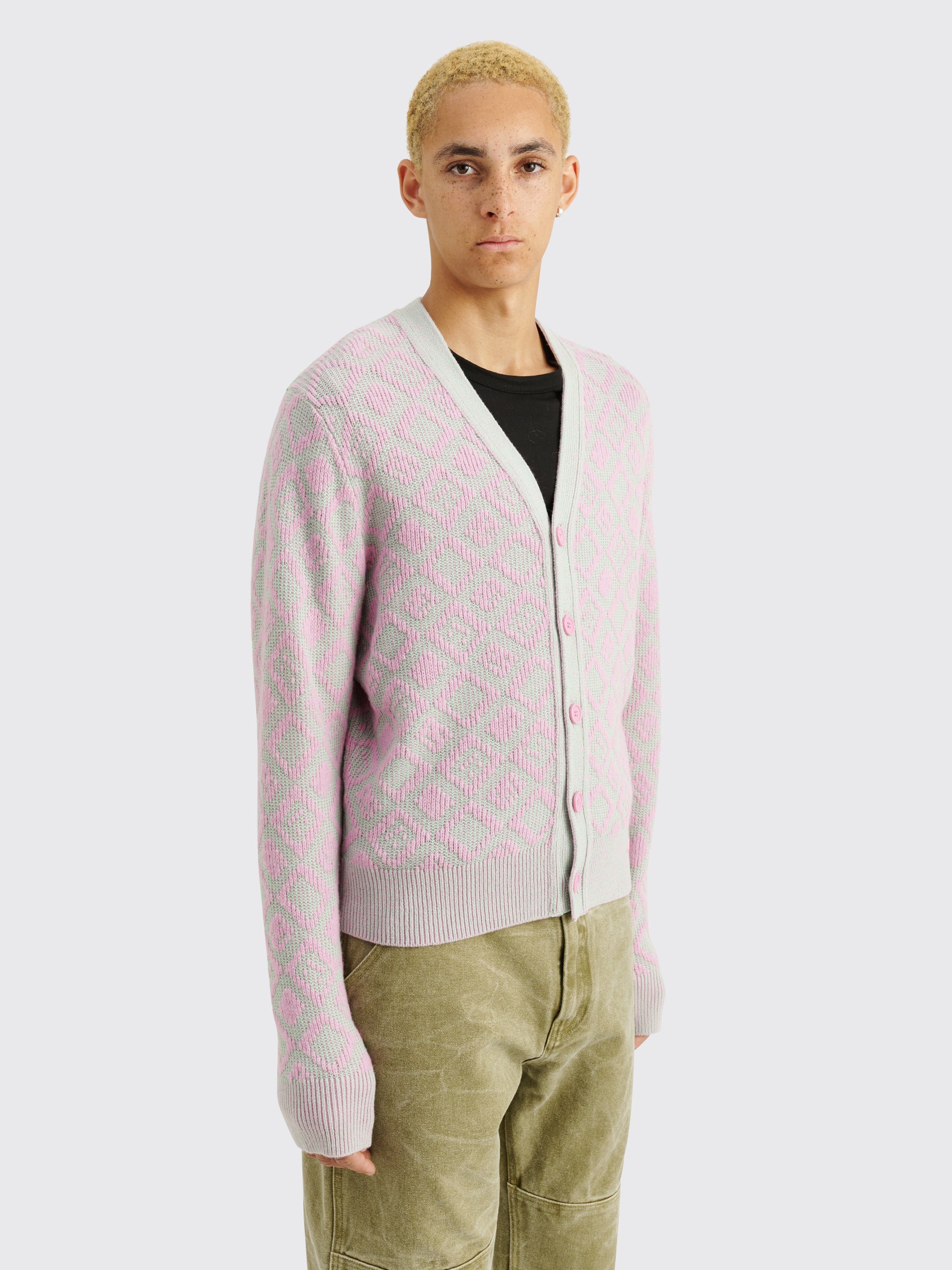 Acne Studios Face Knitted Cardigan Bubble Pink / Spring Green