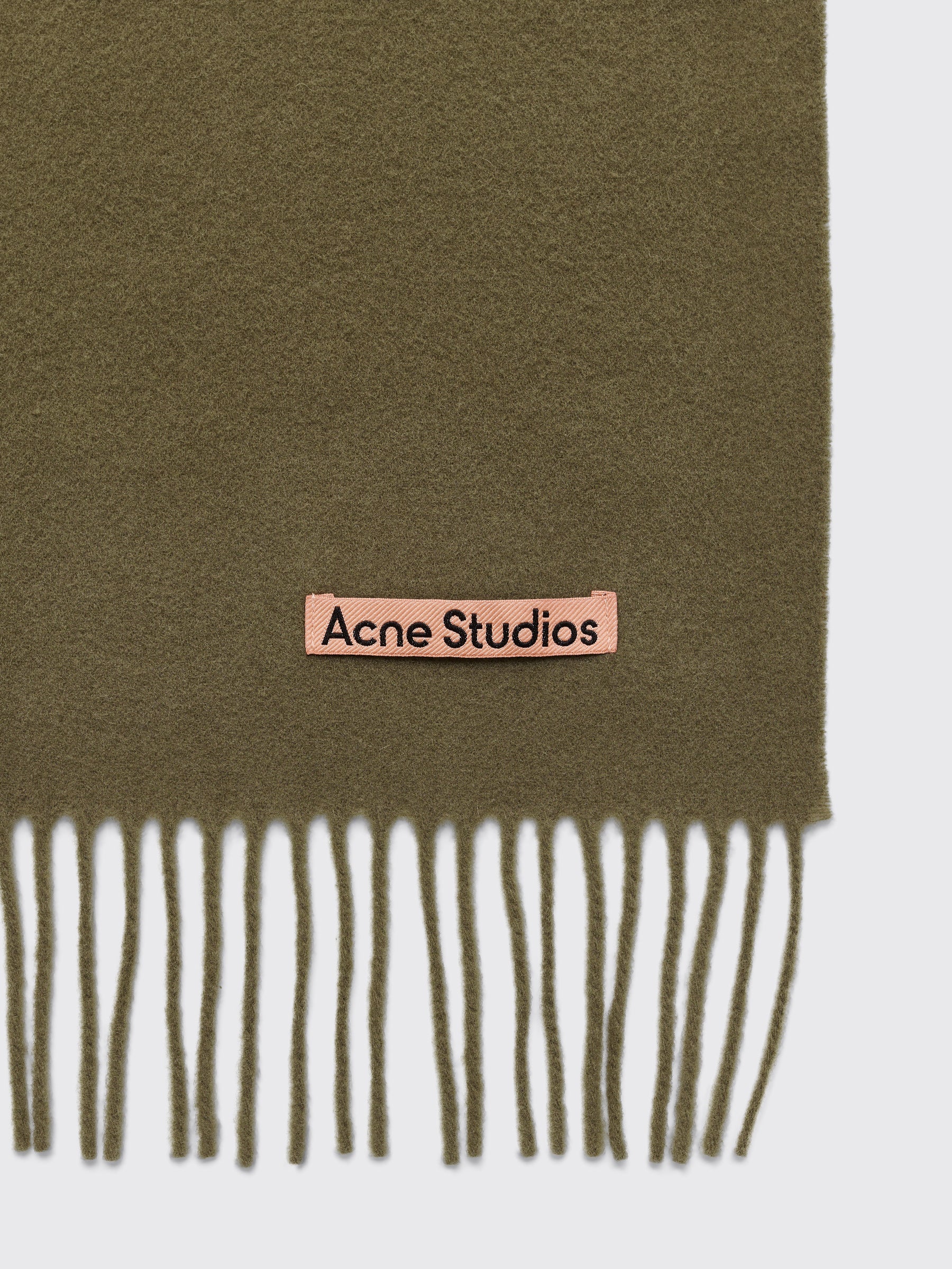 Acne Studios Fringe Wool Scarf Narrow Khaki Green
