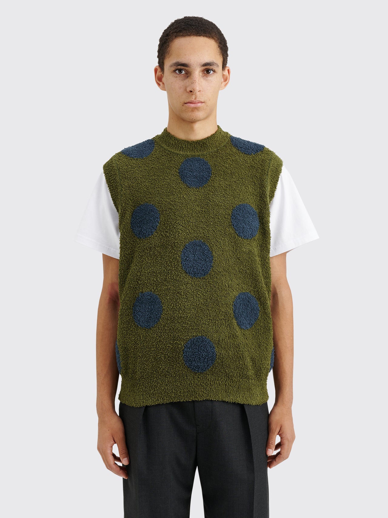 Brain Dead Teddy Fur Dot Knit Sweater Vest Olive