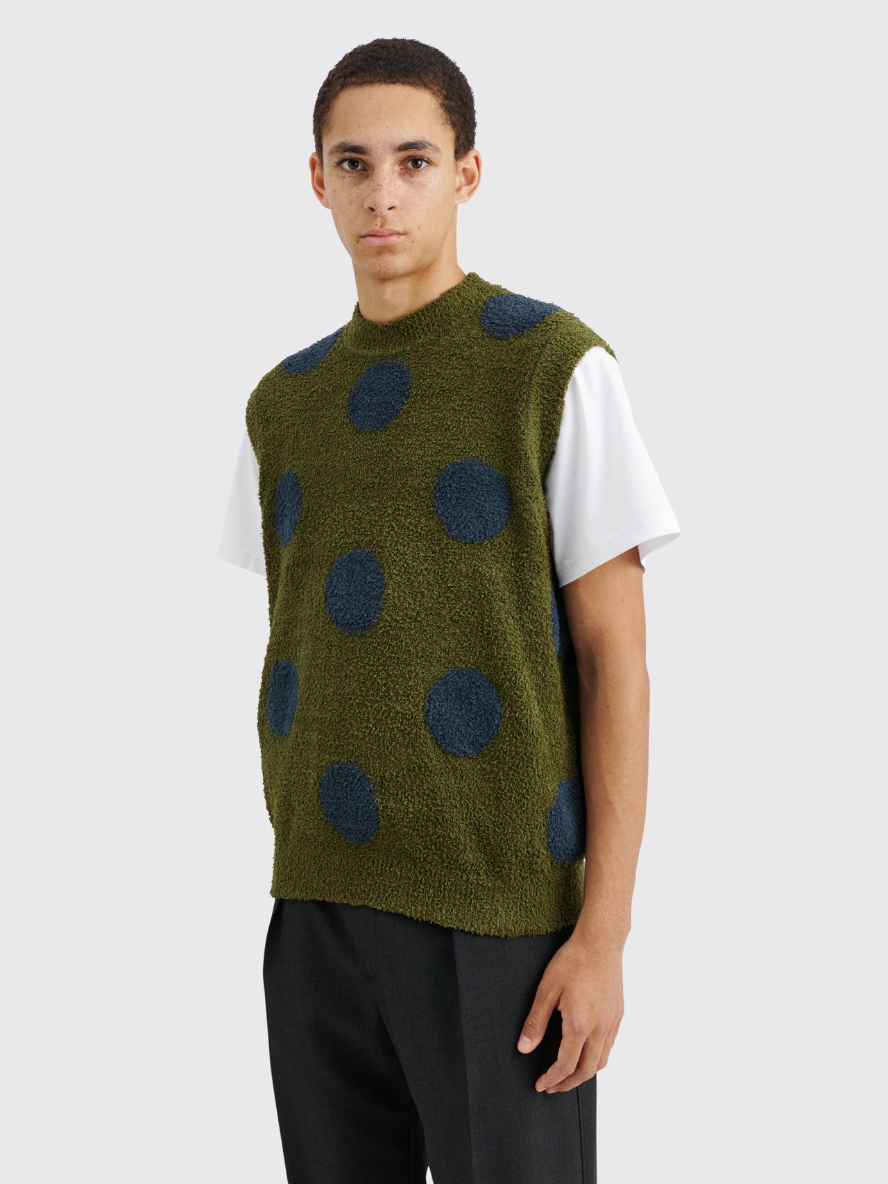 Brain Dead Teddy Fur Dot Knit Sweater Vest Olive