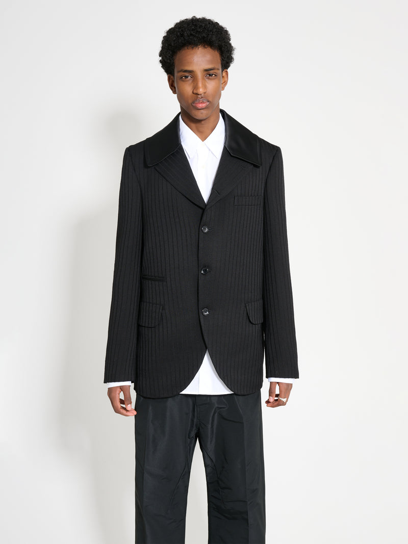 Comme des Garçons - homme plus contrast lapel jacket wool dobby stripe black