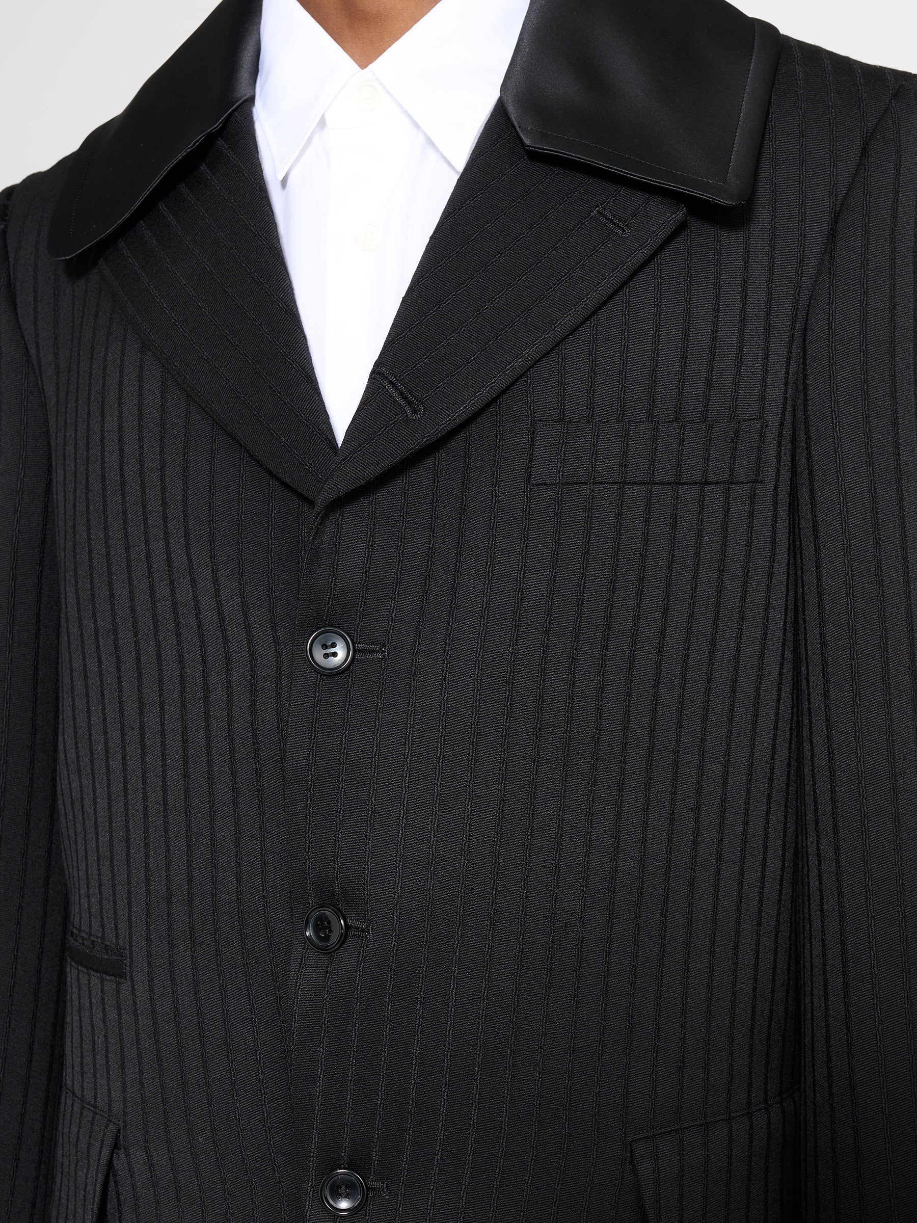 Comme des Garçons Homme Plus Contrast Lapel Jacket Wool Dobby Stripe Black