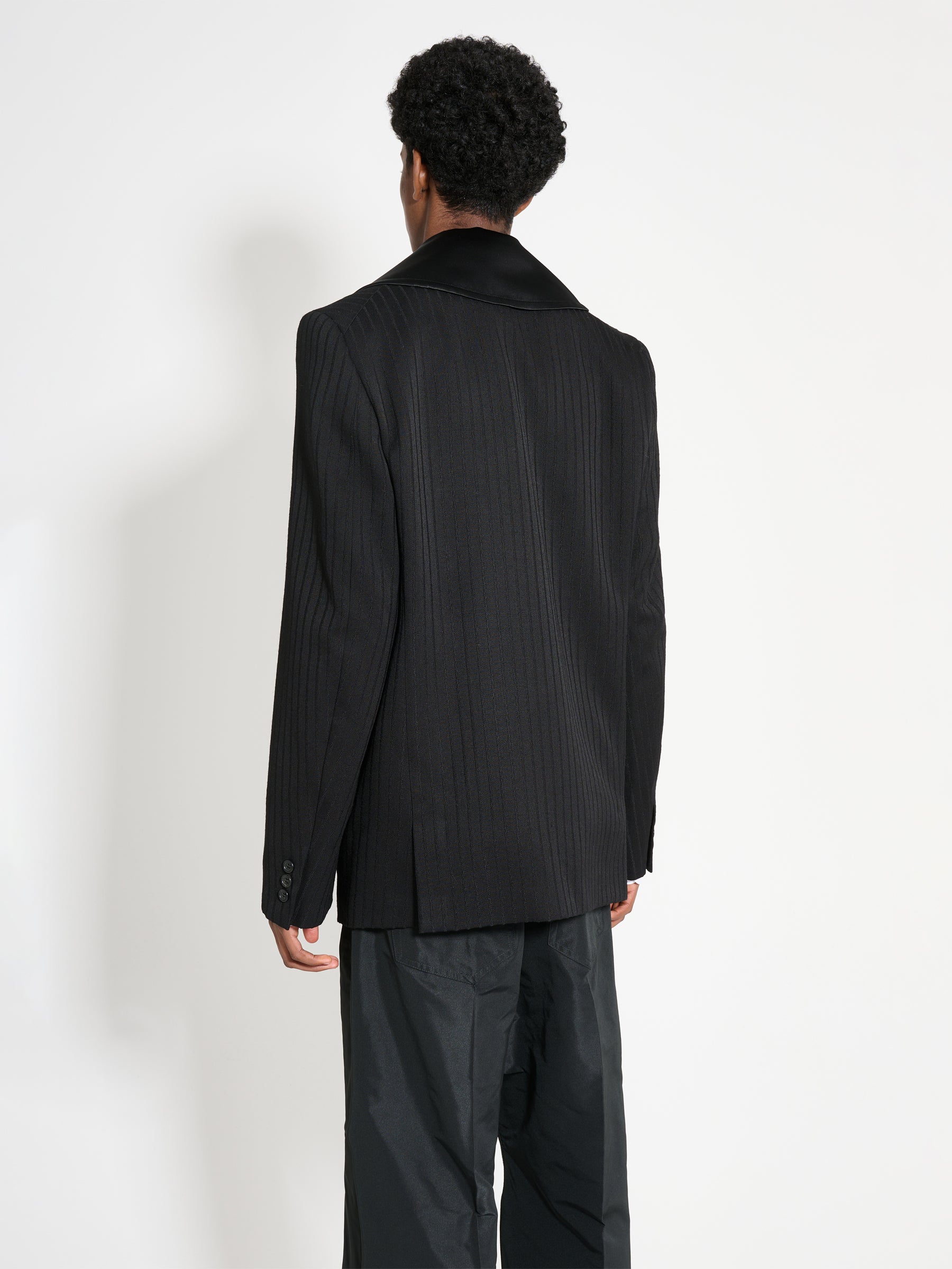 Comme des Garçons Homme Plus Contrast Lapel Jacket Wool Dobby Stripe Black