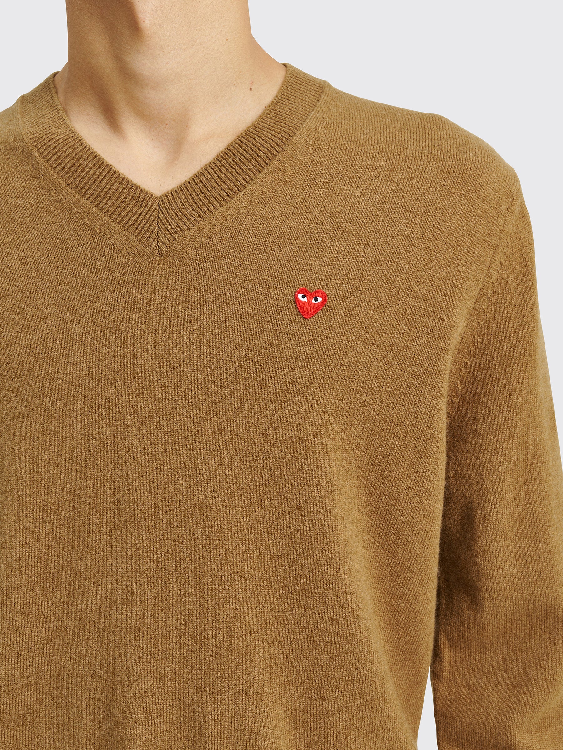 Comme des Garçons Play Mini Heart V-Neck Knit Sweater Brown