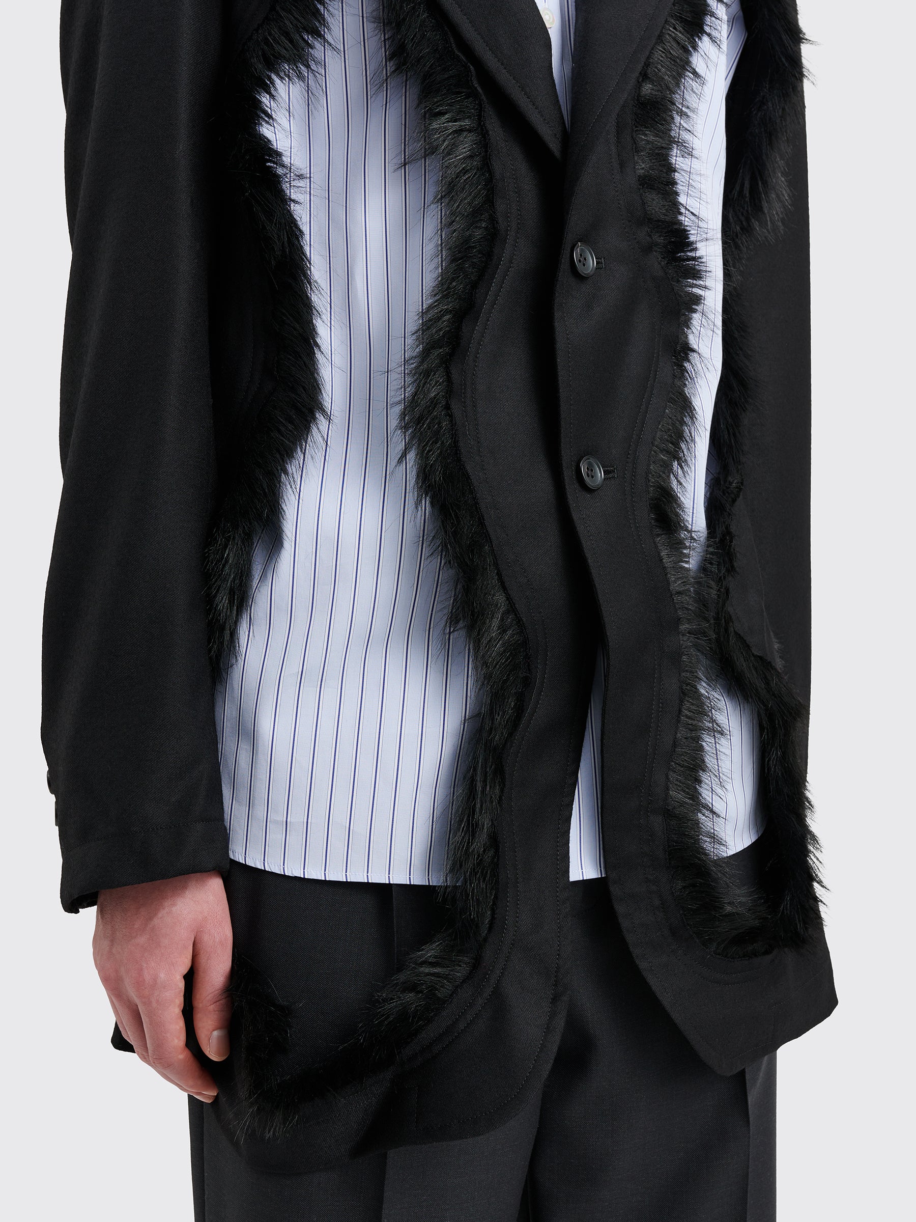 Comme des Garçons Homme Plus Fake Fur Cut-Out Wool Blazer Black