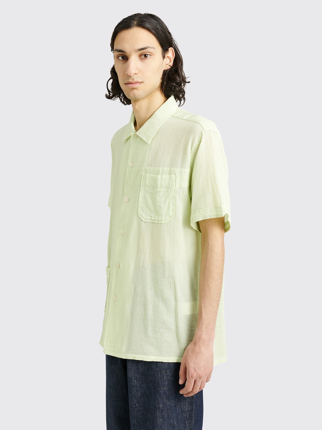 Engineered Garments Cotton Crepe Camp Shirt Lime